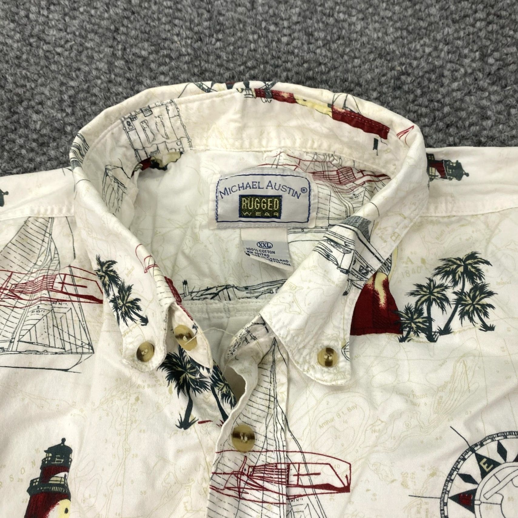 Nautica MICHAEL AUSTIN Nautical Graphic Print Button-Up Shirt Mens 2XL White Short Sleeve Size US XXL / EU 58 / 5 - 4 Thumbnail
