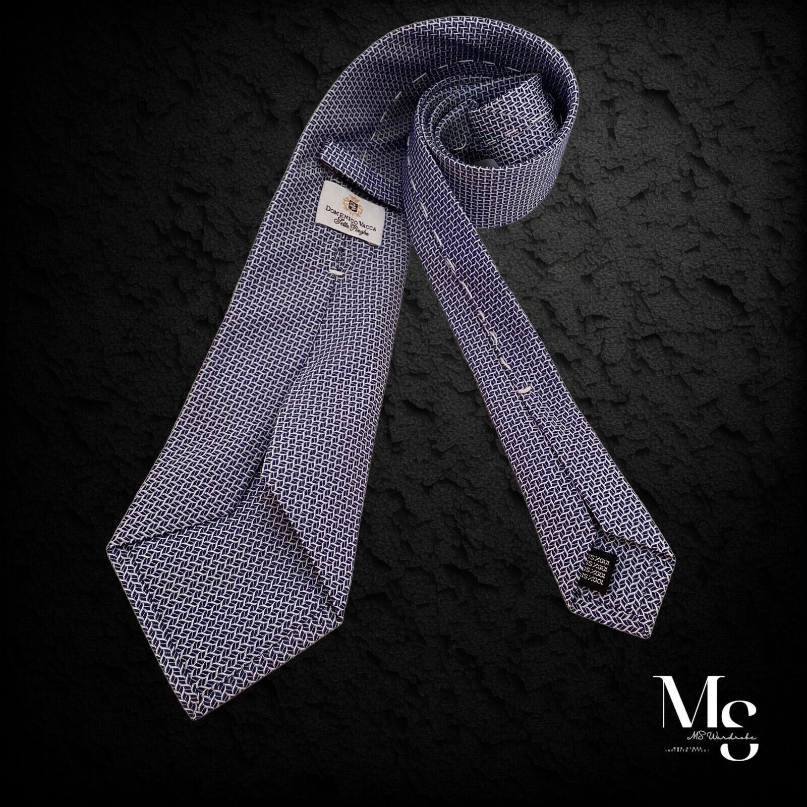 Domenico Vacca DOMENICO VACCA 7Fold Blue 3D Geometric Silk Tie Italy W: 4" Size ONE SIZE - 3 Thumbnail