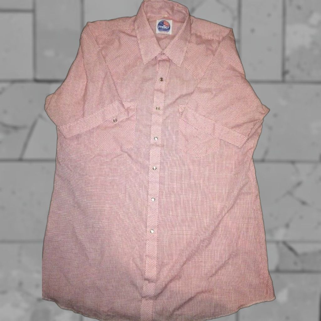 Vintage VINTAGE Miller Westernwear Shirt Gingham Style Button-Up Snap Button Mens Size 17 Short Sleeve Regular Men Size US XL / EU 56 / 4 - 1 Thumbnail
