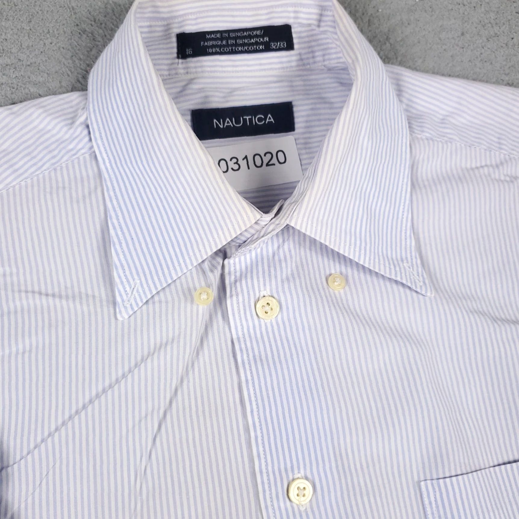 Nautica Nautica Dress Shirt Mens Size 16 Blue Striped Long Sleeve Button Up Casual Classic Size 42R - 3 Thumbnail
