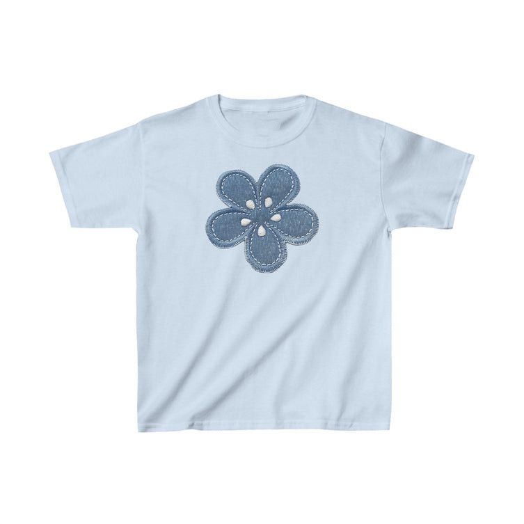 Other Blue Denim Flower Baby Tee Floral Graphic Fitted Tee Size S / US 4 / IT 40 - 1 Thumbnail