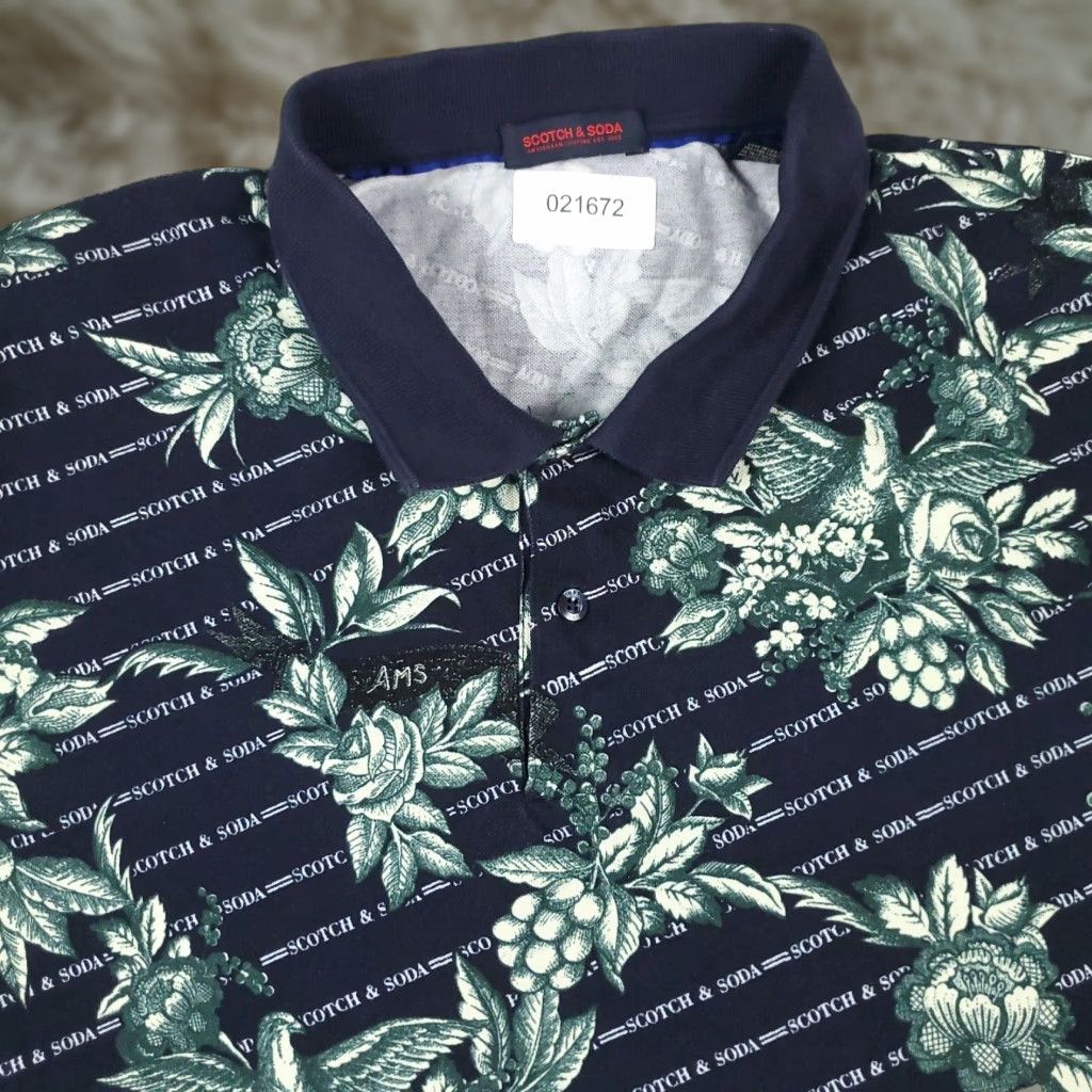 Scotch & Soda Scotch & Soda Polo Shirt 2XL Blue Floral Short Sleeve Casual Adult Mens Size US XXL / EU 58 / 5 - 1 Thumbnail