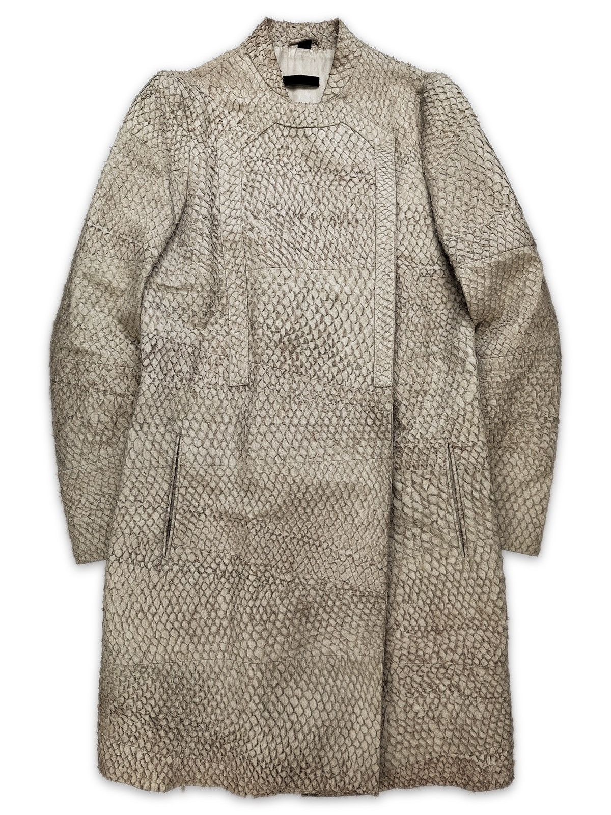 00s Helmut Lang Carp Skin Fish Leather Panelled Trench Coat