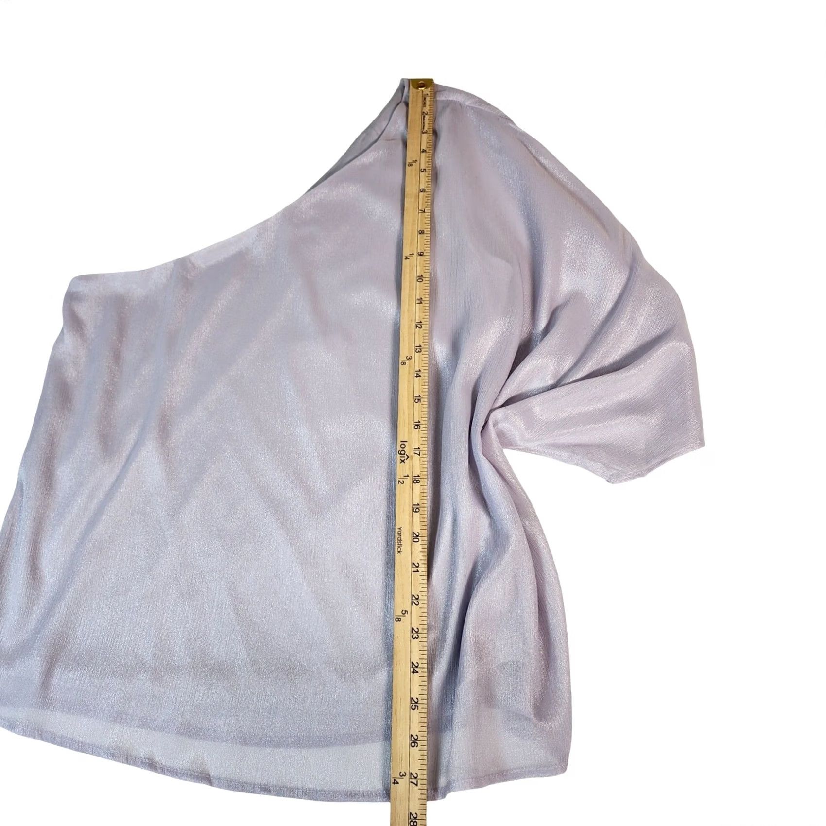 Vintage Andree by Unit Womens Blouse Medium Lavender Silver One Shoulder Shimmer Size M / US 6-8 / IT 42-44 - 2 Thumbnail