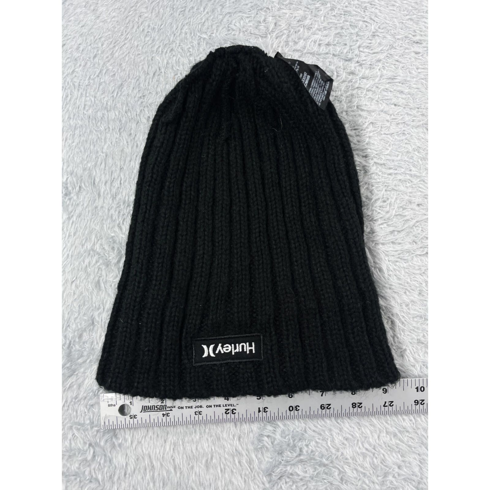 Hurley Hurley Beanie Adult One Size Black Logo Ribbed Knit Acrylic Outdoors Ski Mens Beanie Hat Winter Accessories Size ONE SIZE - 5 Thumbnail