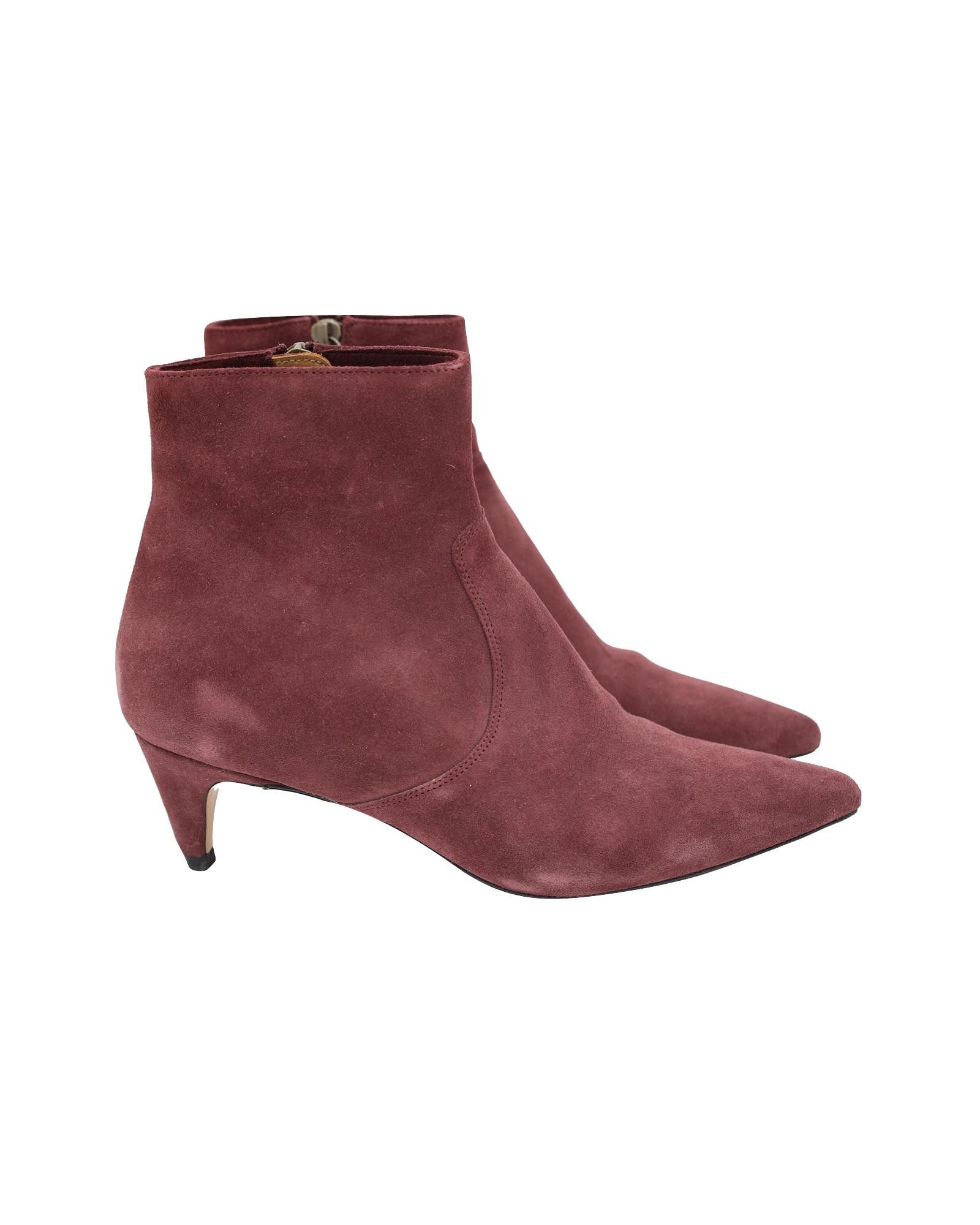 image of Isabel Marant Maroon Suede Kitten Heel Shoes Ankle Boots in Red/Maroon, Women's (Size 5)