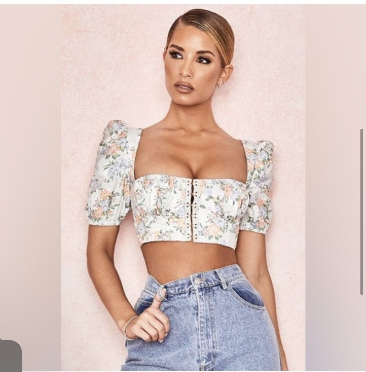 House of CB Alivia Floral Puff Sleeve Crop Top Size M / US 6-8 / IT 42-44 - 1 Thumbnail