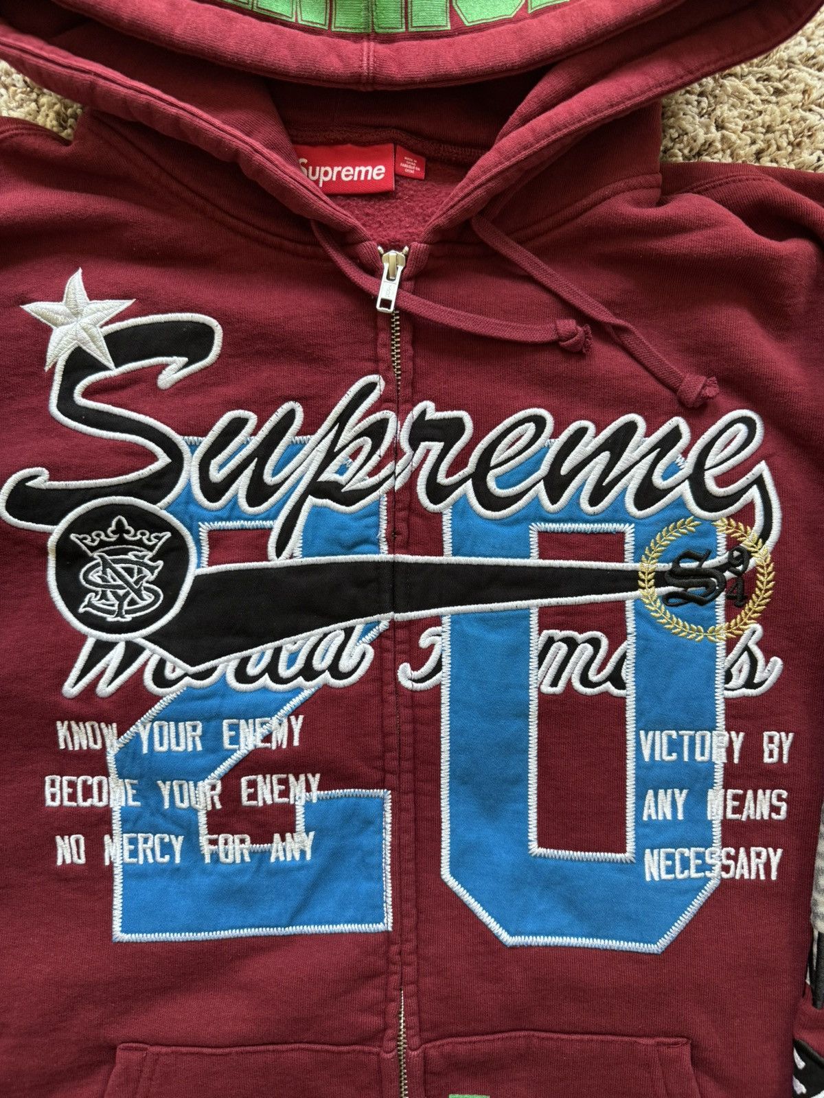Supreme Warriors Appliqué Zip Up Hooded Sweatshirt Cardinal Red Size US L / EU 52-54 / 3 - 3 Thumbnail