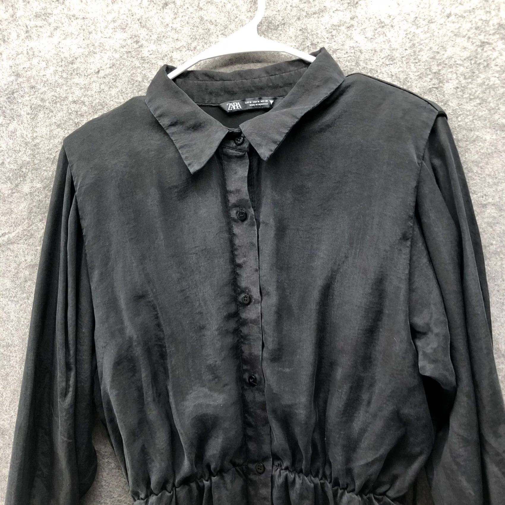Zara Zara Shirt Dress M Black Lyocell Button Front A-Line Tie Waist Long Sleeve Mini Dress Women M Black Lyocell Button Front A-Line Tie Waist Size M / US 6-8 / IT 42-44 - 5 Thumbnail