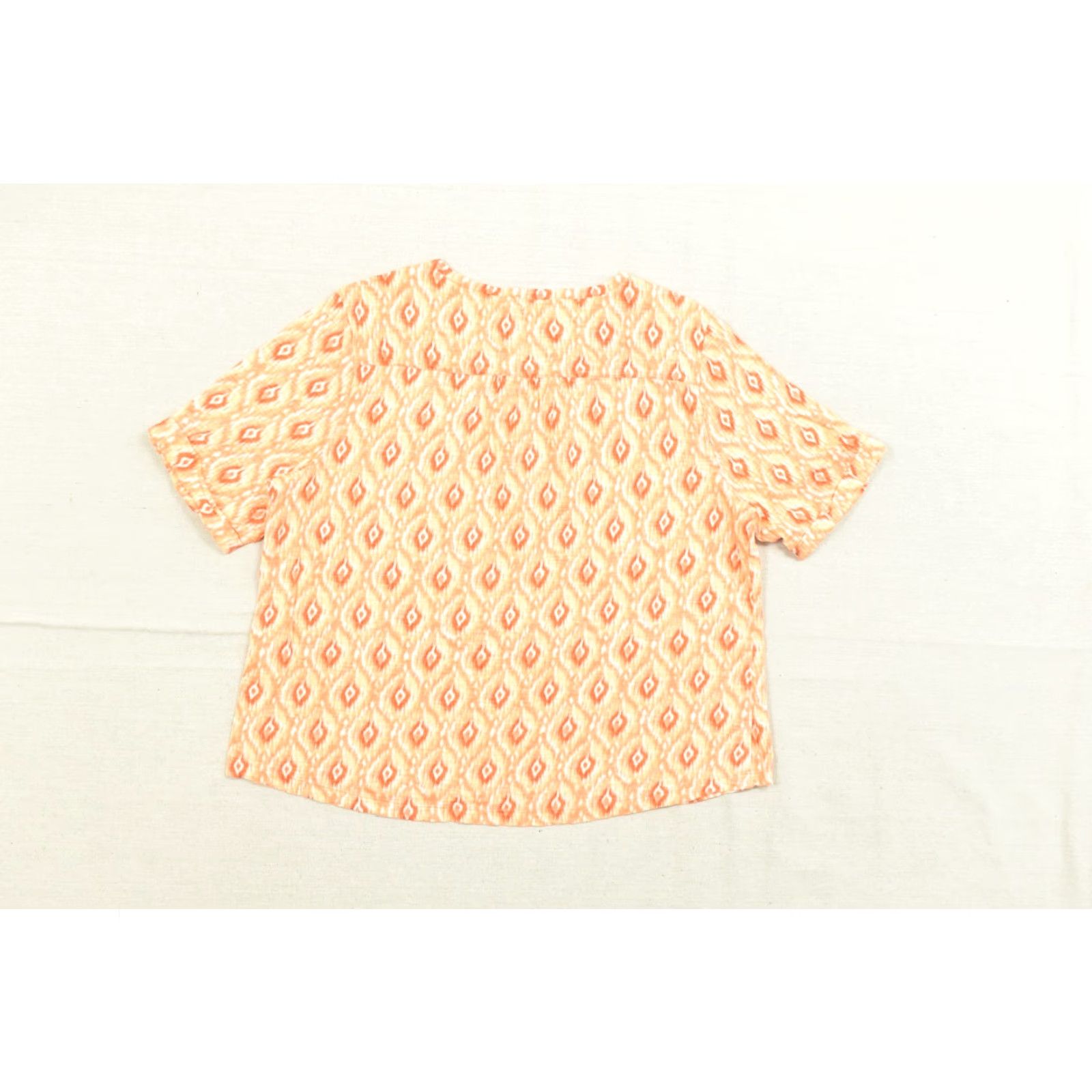 Vintage Chico's Orange Ikat Print V-Neck Henley Short Sleeve Cotton Modal Blouse XL Womens Blouse Vintage No Size 40" / US 18 - 2 Thumbnail