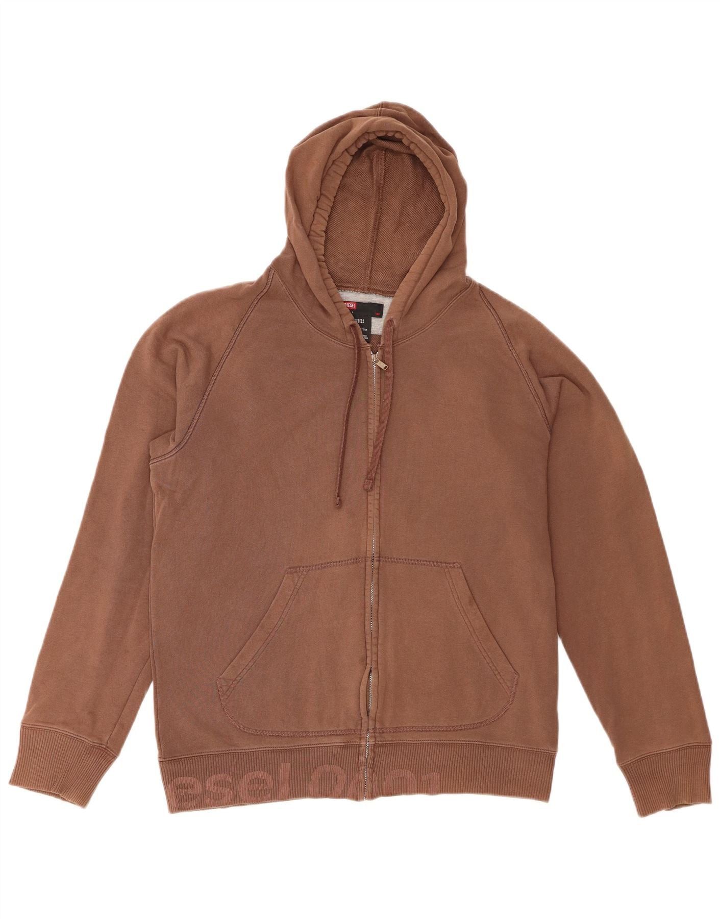 Diesel Womens Graphic Zip Hoodie Sweater Large Brown Cotton Size XL / US 12-14 / IT 48-50 - 1 Thumbnail