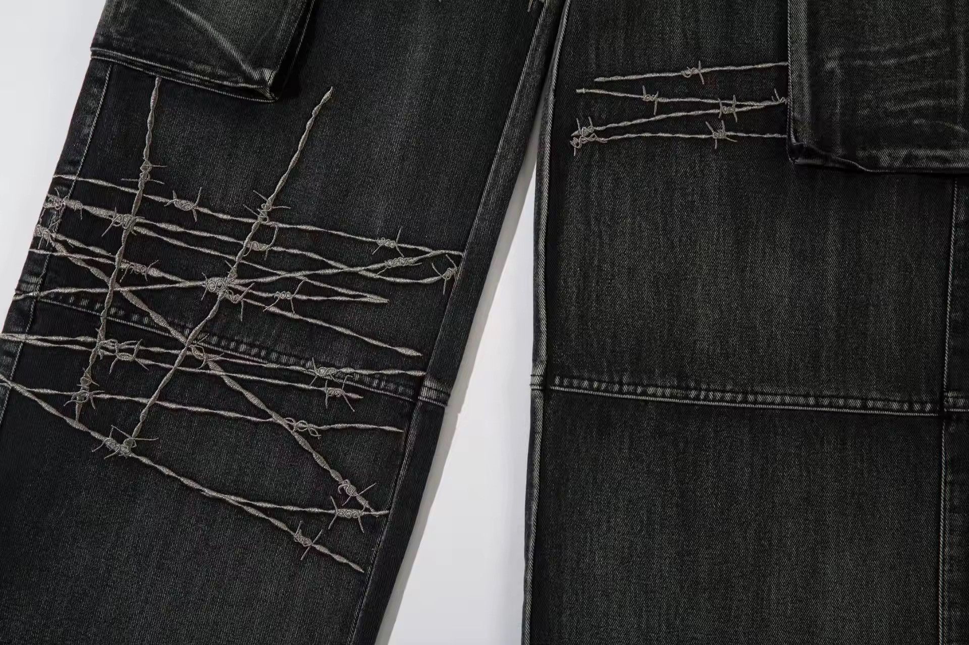 Jean × Vintage Streetwear Heavy Industry Embroidery Loose Wide-leg Jean Size US 34 / EU 50 - 8 Thumbnail