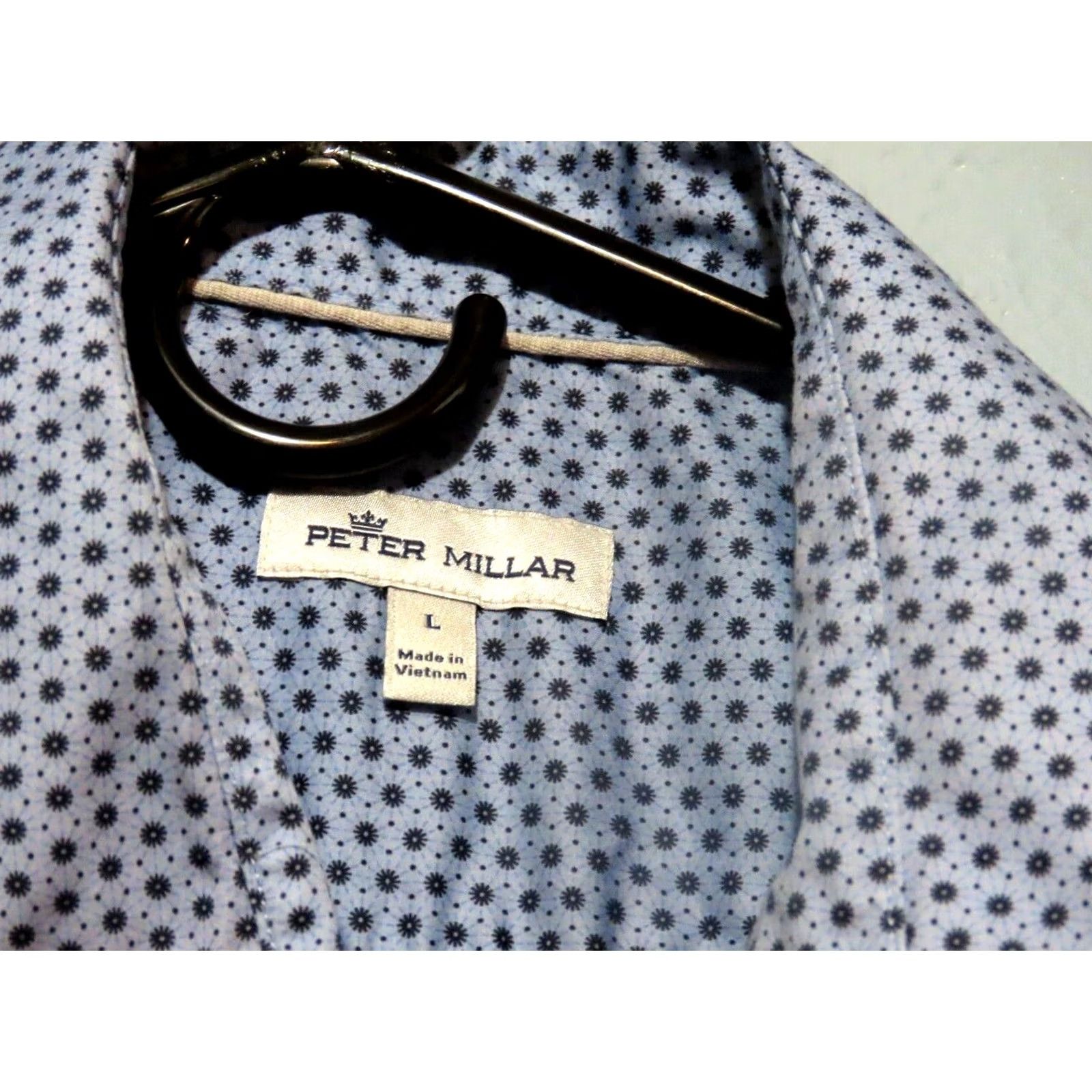 Peter Millar Peter Millar Shirt Button-Up Short Sleeve Mens L Blue Starburst Geometric Pocket Lightweight Casual Travel Cotton Size US L / EU 52-54 / 3 - 4 Thumbnail