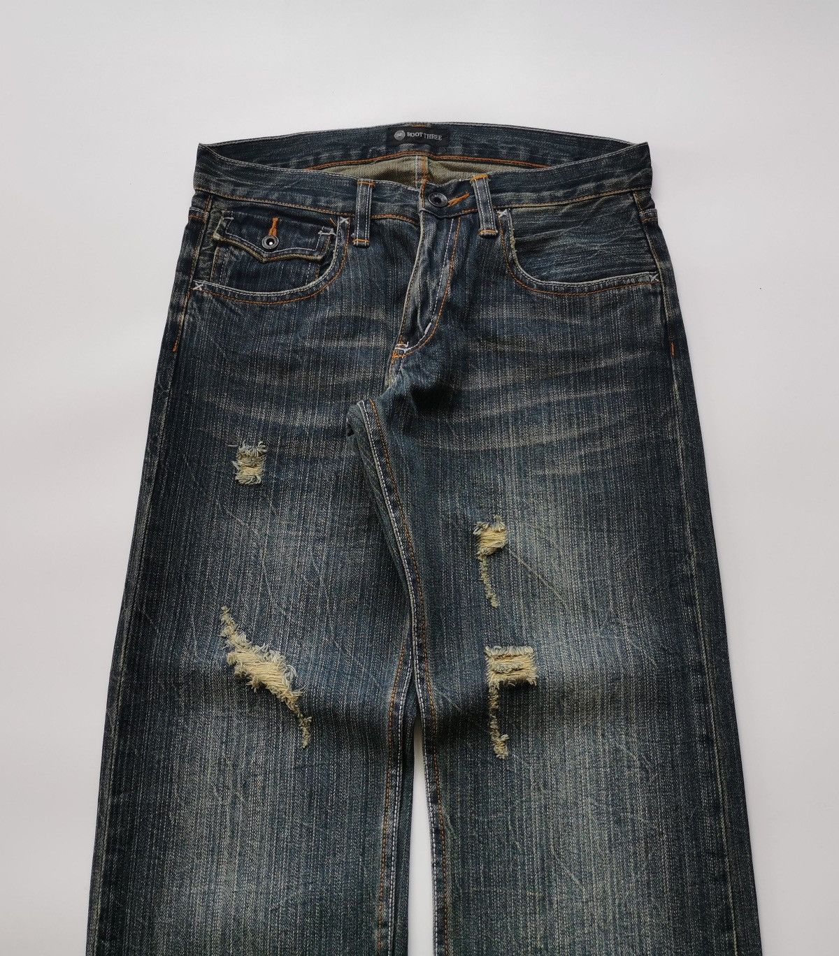 Japanese Brand Root Three Japan Patch Pocket Loose Fit Distressed Jeans Size US 30 / EU 46 - 2 Thumbnail