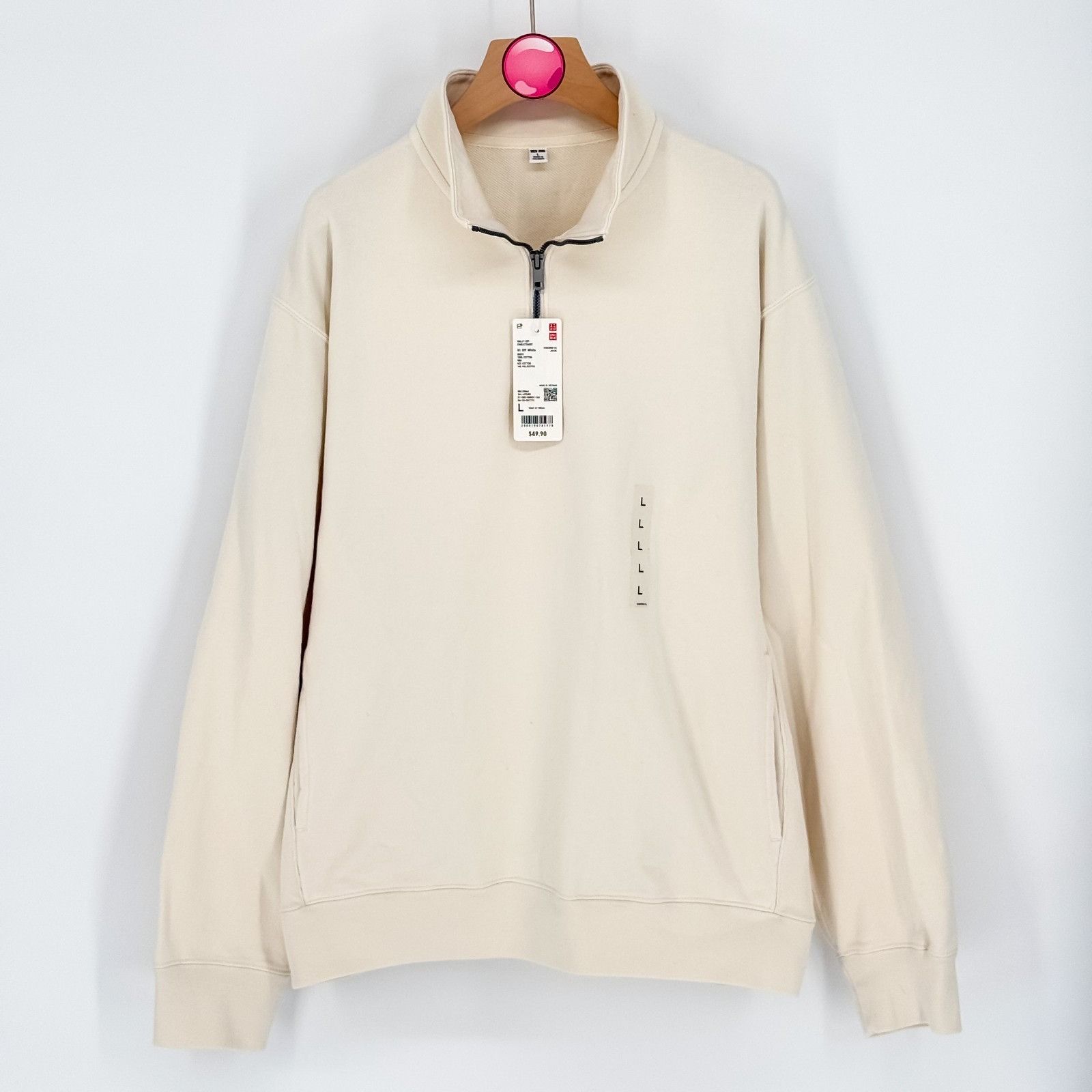 Uniqlo Uniqlo Off-White Half Zip Pullover Sweatshirt Men's Size Lar Size US L / EU 52-54 / 3 - 1 Thumbnail