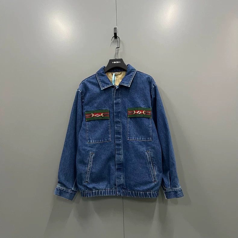 Gucci GUCCI Striped Metal Buckle Denim Jacket Size US M / EU 48-50 / 2 - 1 Thumbnail