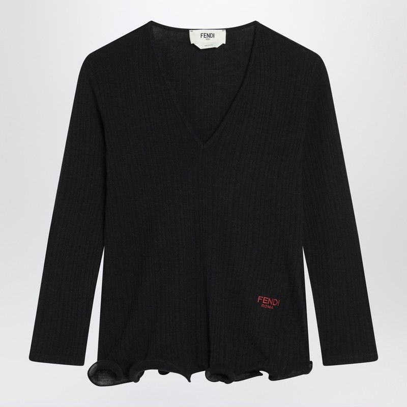 Fendi Black Wool Pullover With Logo Embroidery