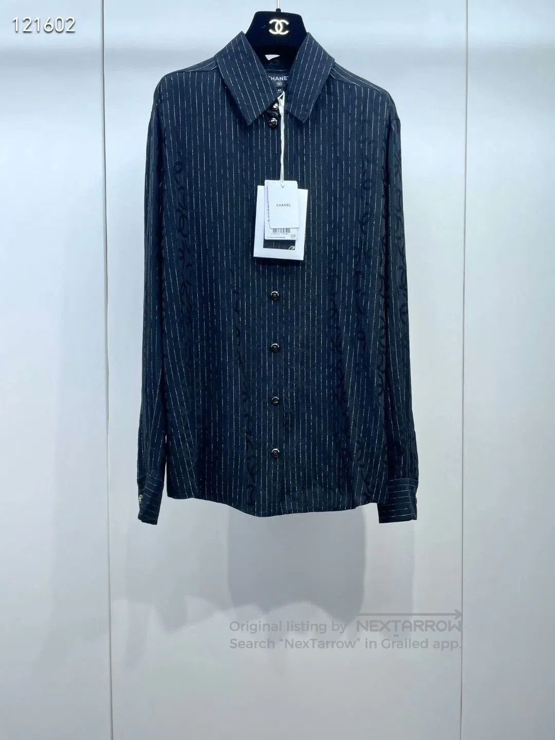 Chanel Chanel Black Striped Silk Shirt. Size XXS / US 00 / IT 34 - 1 Thumbnail
