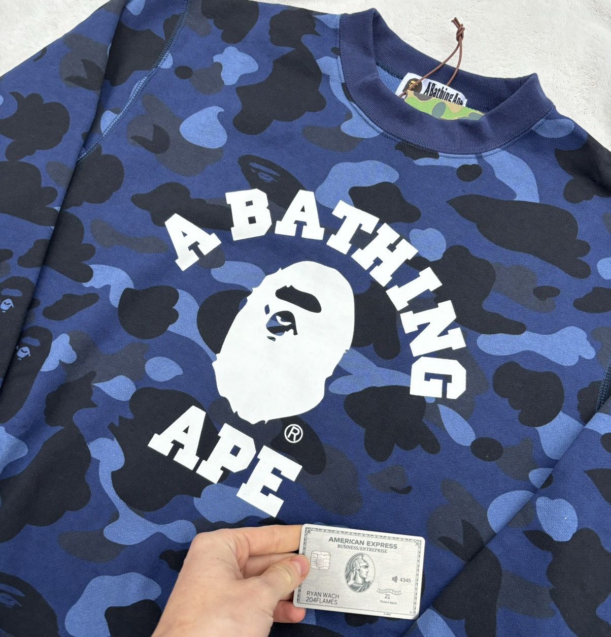 Bape Bape Blue Camo College Logo Crewneck Size US L / EU 52-54 / 3 - 2 Thumbnail