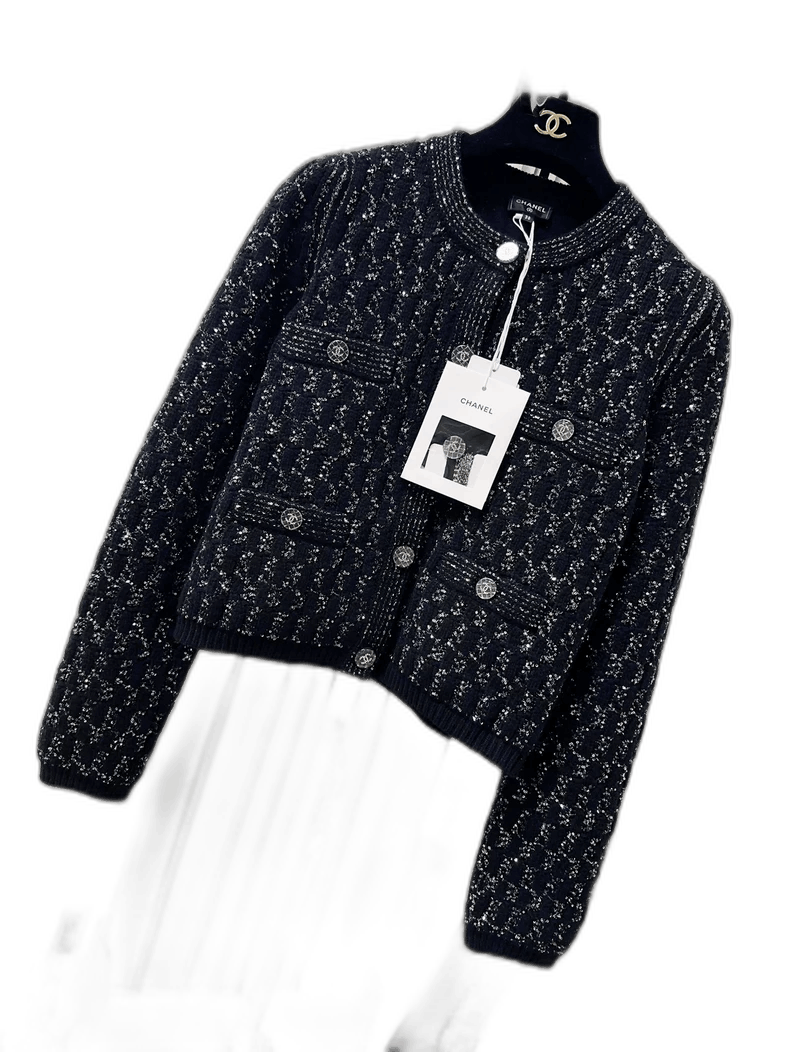 Chanel CHANEL 21K Black Sequin Knit Cardigan Size M / US 6-8 / IT 42-44 - 1 Thumbnail