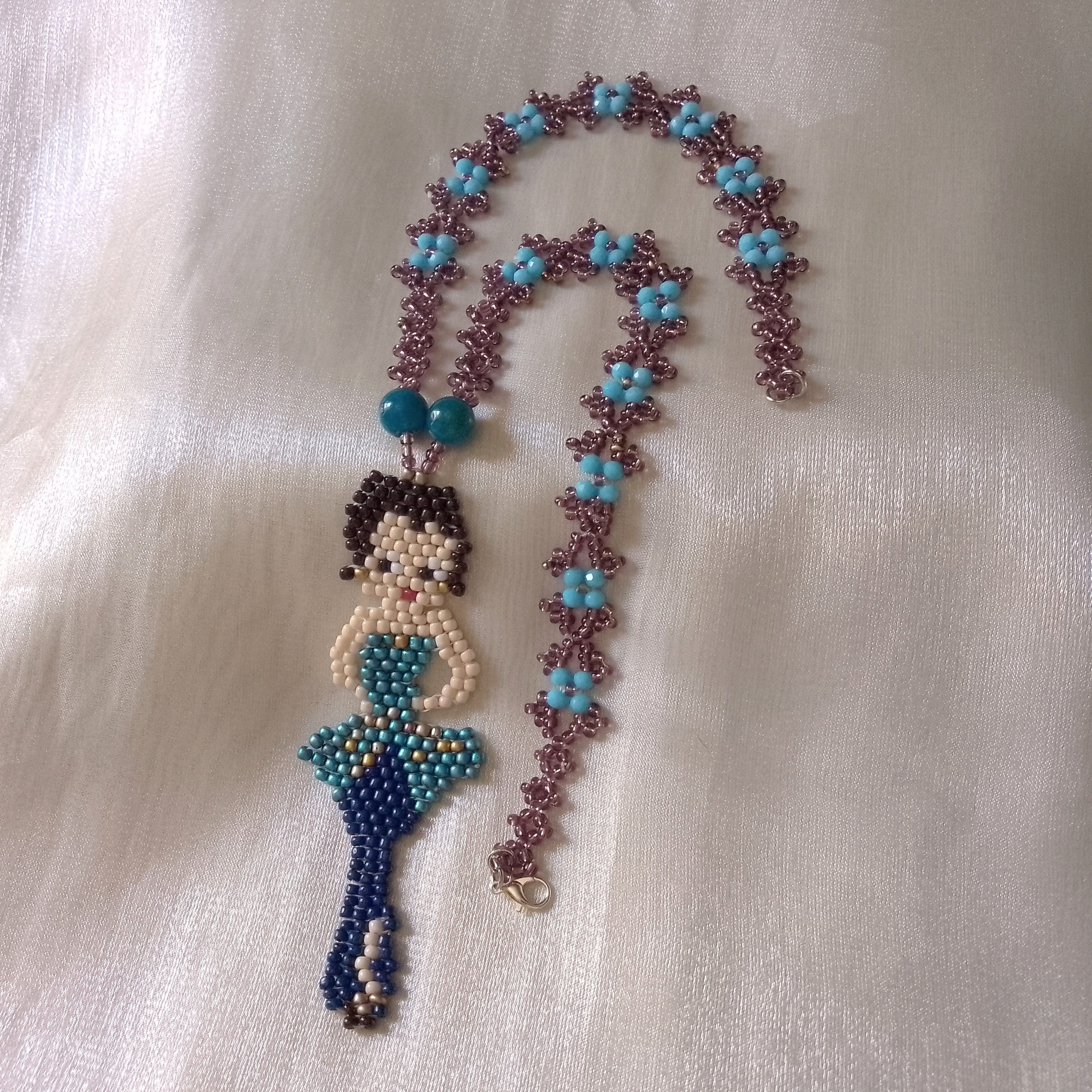 Handmade Long Boho Necklace Betty Boop pendant Apatite gemstones Size ONE SIZE - 2 Thumbnail