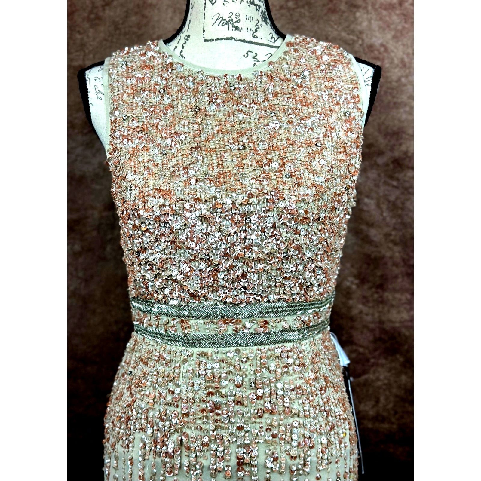 Other Mac Duggal Sleeveless High Neck Beaded Midi Dress Nude 4 Size S / US 4 / IT 40 - 8 Thumbnail