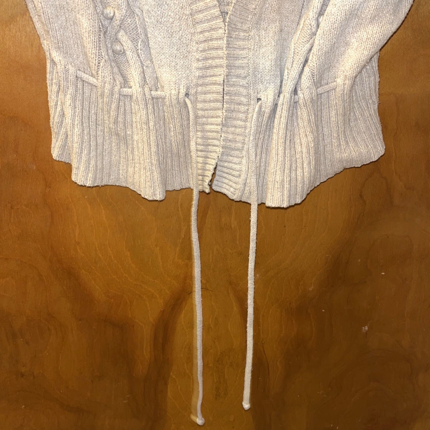 Vintage Lane Bryant Sweater Cardigan Open Short Sleeve 14 16 Oatmeal Beige Tie String Women Regular Knit Cotton Wool Nylon Size XL / US 12-14 / IT 48-50 - 5 Thumbnail