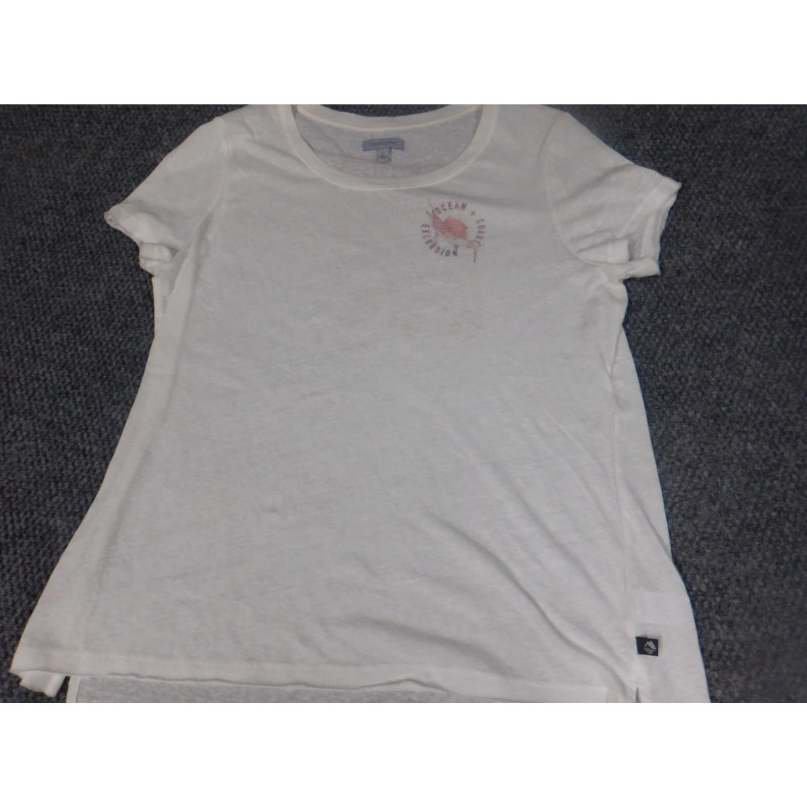 Vintage Ocean & Coast Blouse Womens L White Short Sleeve Crew Neck Button Fish Beach Casual Shirt Size L / US 10 / IT 46 - 2 Thumbnail