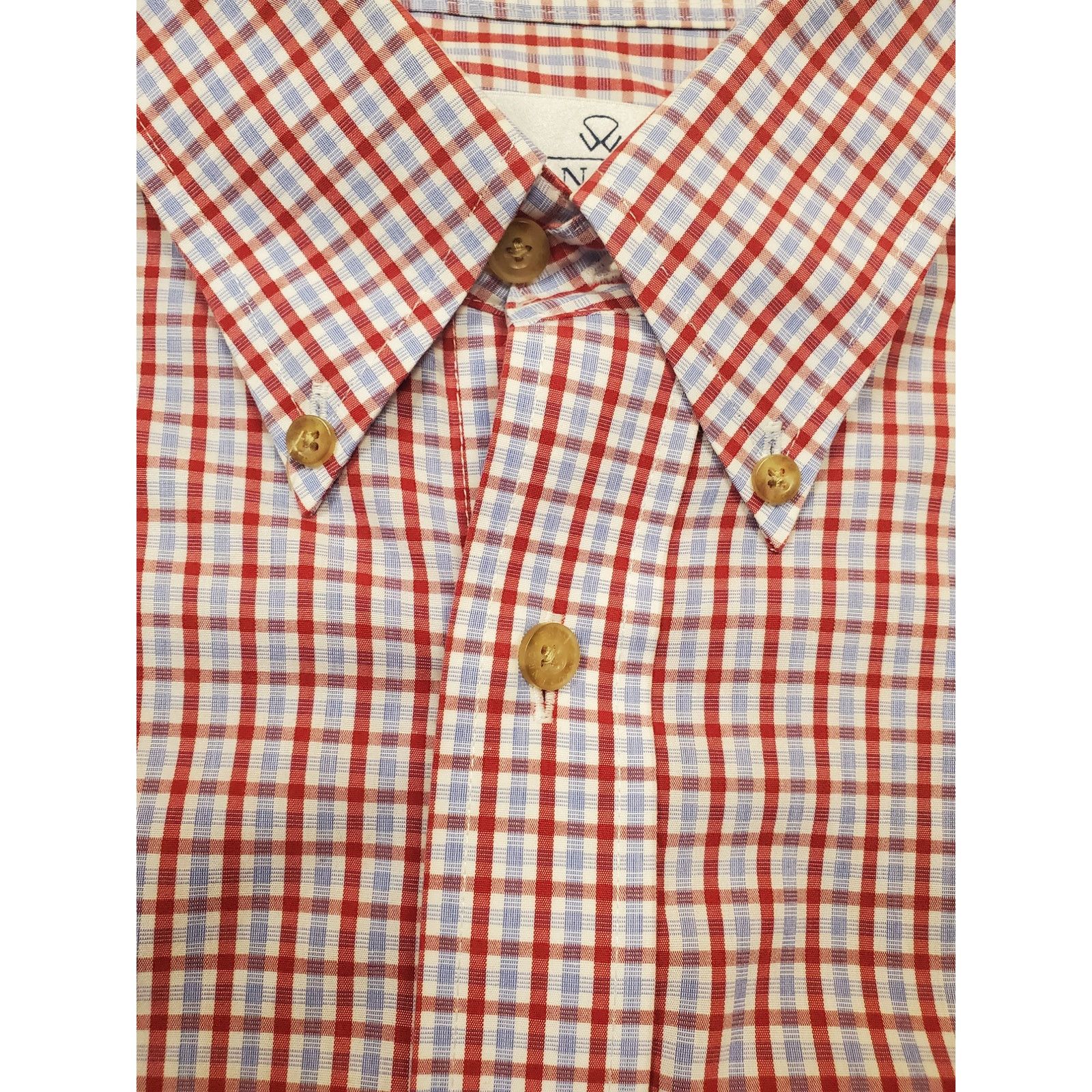 Enro Mens Enro XL Red White Blue Short Sleeve Poplin Cotton Shirt Size US XL / EU 56 / 4 - 7 Thumbnail