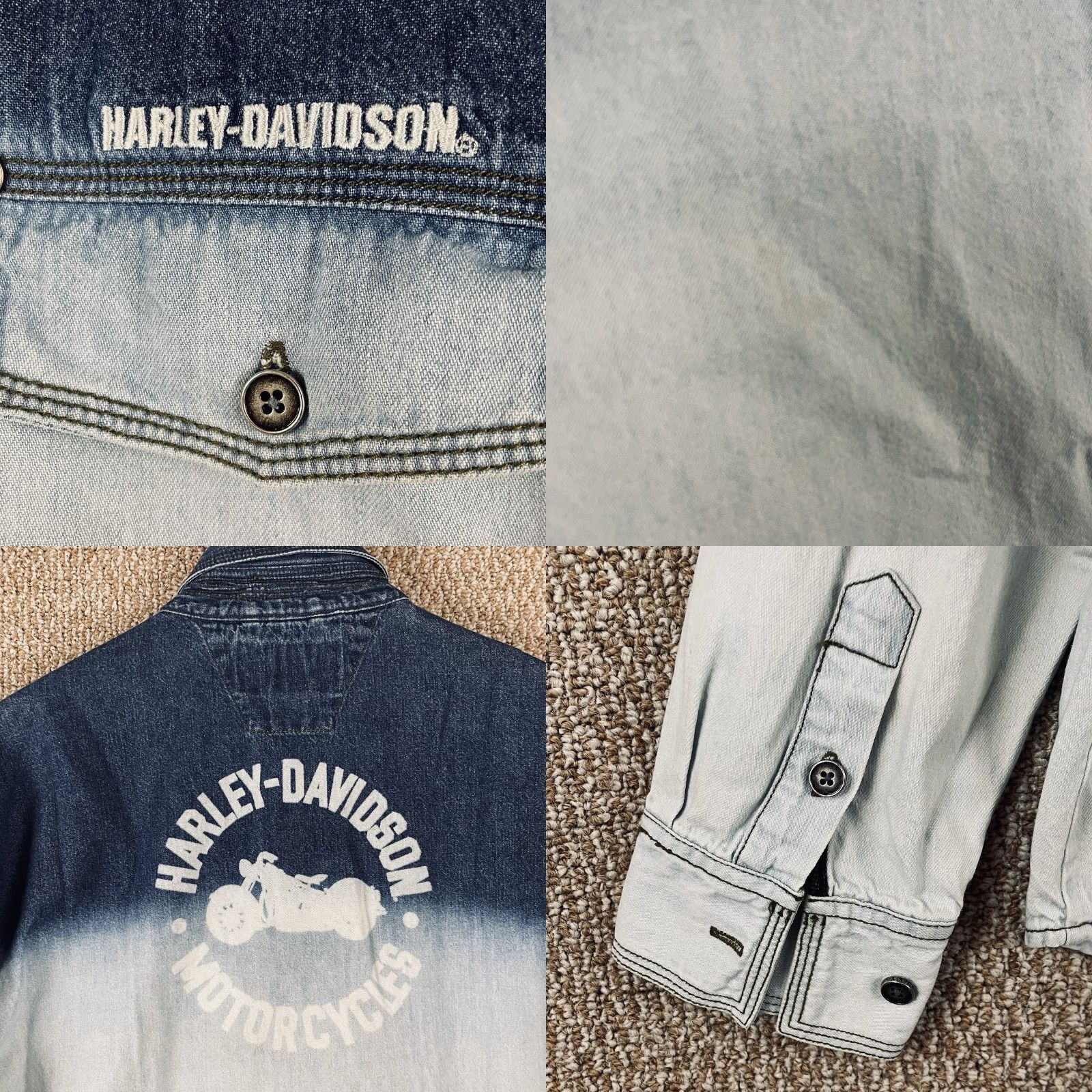 Harley Davidson VINTAGE Harley-Davidson Denim Button-Up Shirt Mens Large Blue 90s Ombré T738 Size US L / EU 52-54 / 3 - 8 Thumbnail