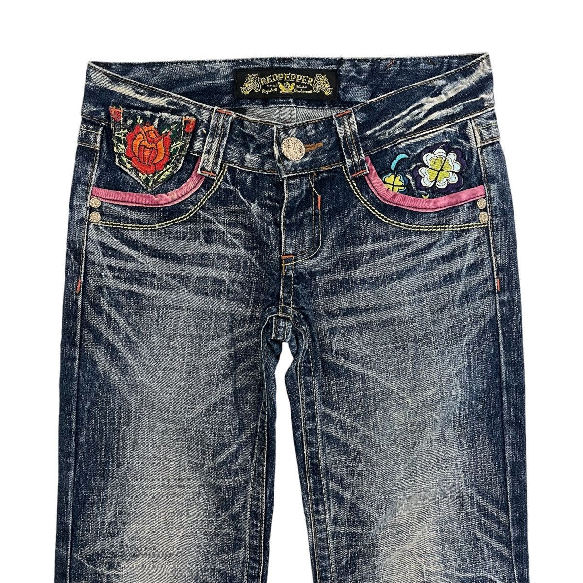 Hysteric Glamour FLARE JEANS RED PEPPER EMBROIDERY DENIM BOOT CUT PANTS Size 28" / US 6 / IT 42 - 8 Thumbnail