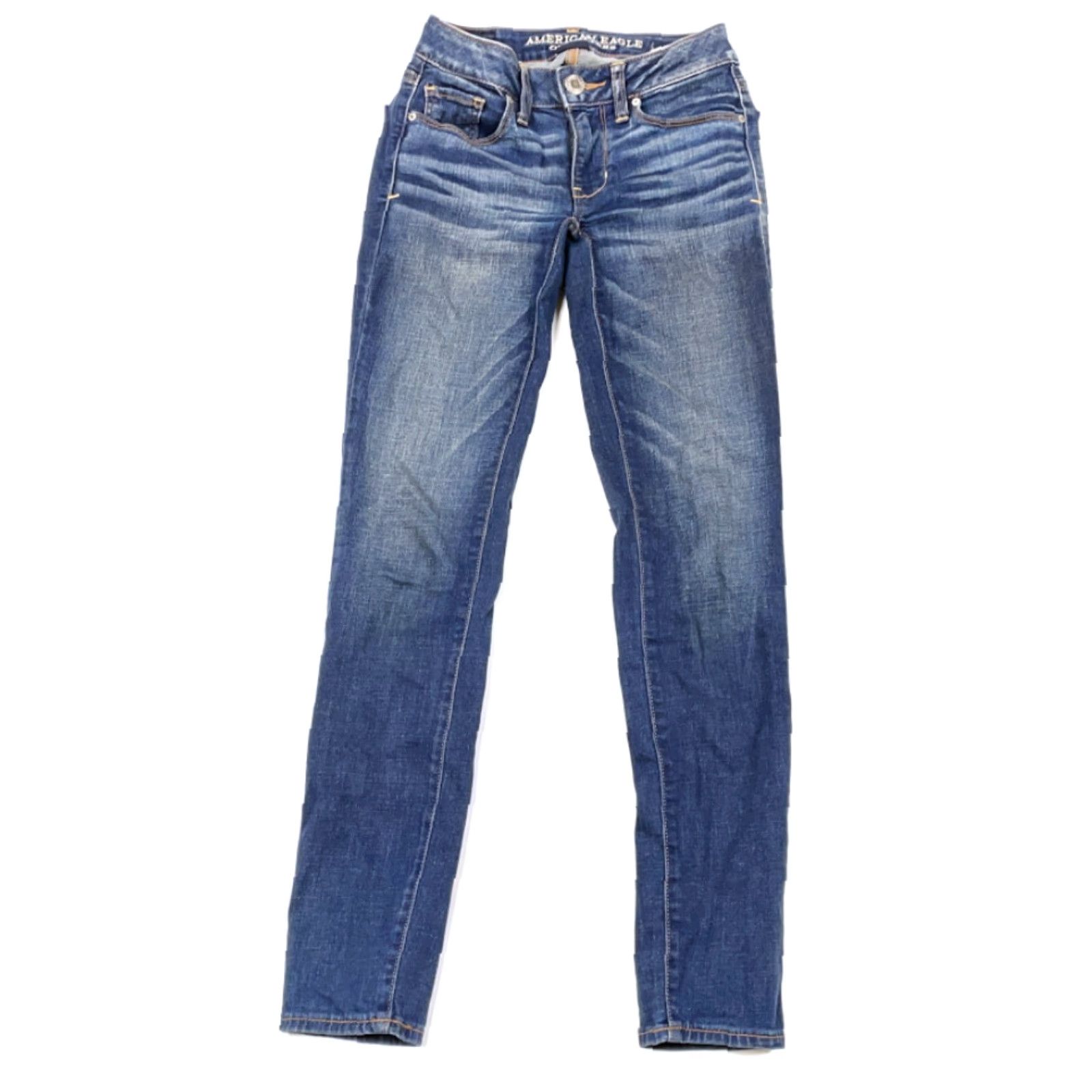 American Eagle Outfitters American Eagle Outfitters Jeans Skinny Womens 00 Blue Denim Stretch 5-Pocket Design Slim Fit Inseam 29 in Low Rise 6.5-8.5 in Distressed Size 24" / US 00 / IT 34 - 2 Thumbnail