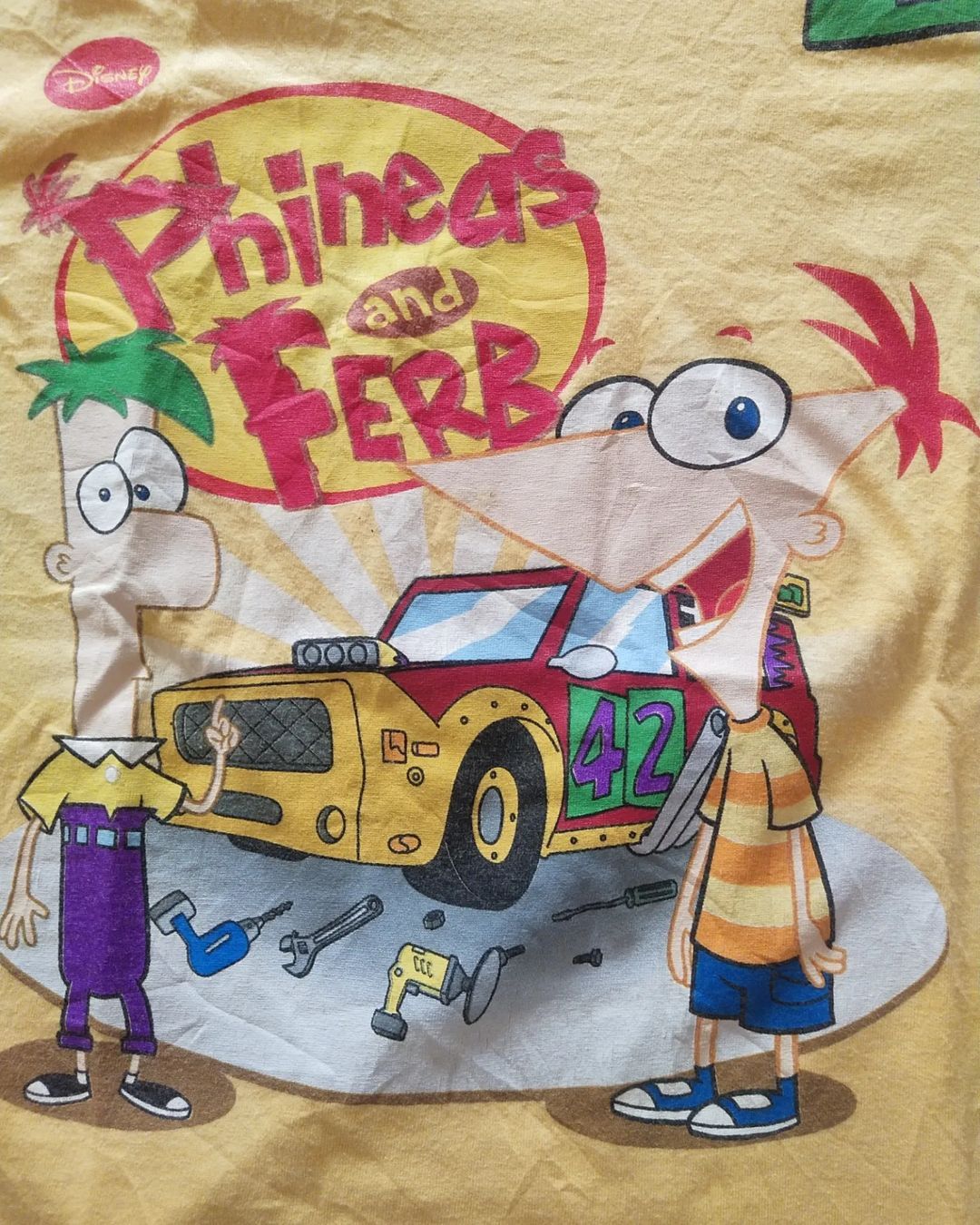 Anime × Cartoon Network × Disney Phineas and Ferb Yellow Big Print Cartoon Tees Size US M / EU 48-50 / 2 - 2 Thumbnail