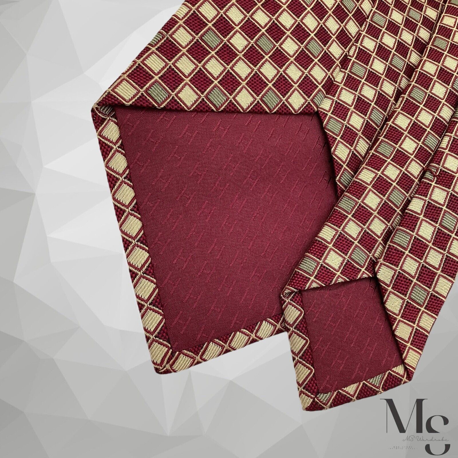 Hermes HERMES PARIS Burgundy & Yellow Geometric Silk Tie France Size ONE SIZE - 7 Thumbnail