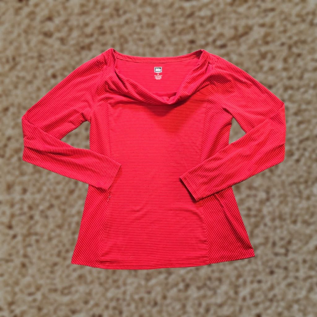 Vintage REI Top Womens Medium Red Orange Stripe Cowl Neck Long Sleeve Stretch Casual Shirt Blouse Womens Regular Crewneck? Size M / US 6-8 / IT 42-44 - 1 Thumbnail