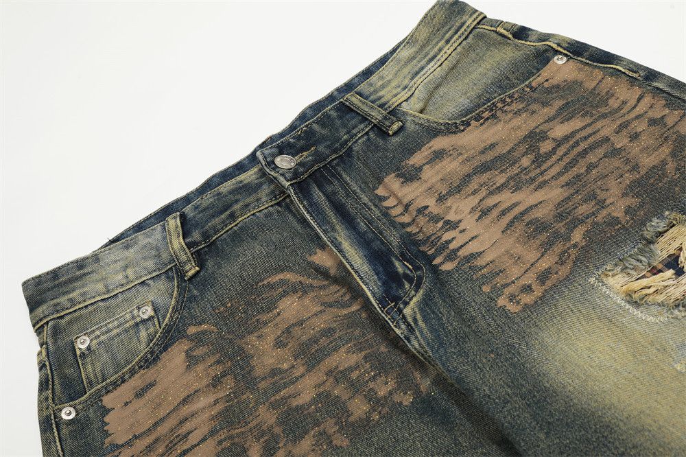Vintage Heavy-duty washed hippie flared ink-splashed ripped jeans Size US 32 / EU 48 - 3 Thumbnail