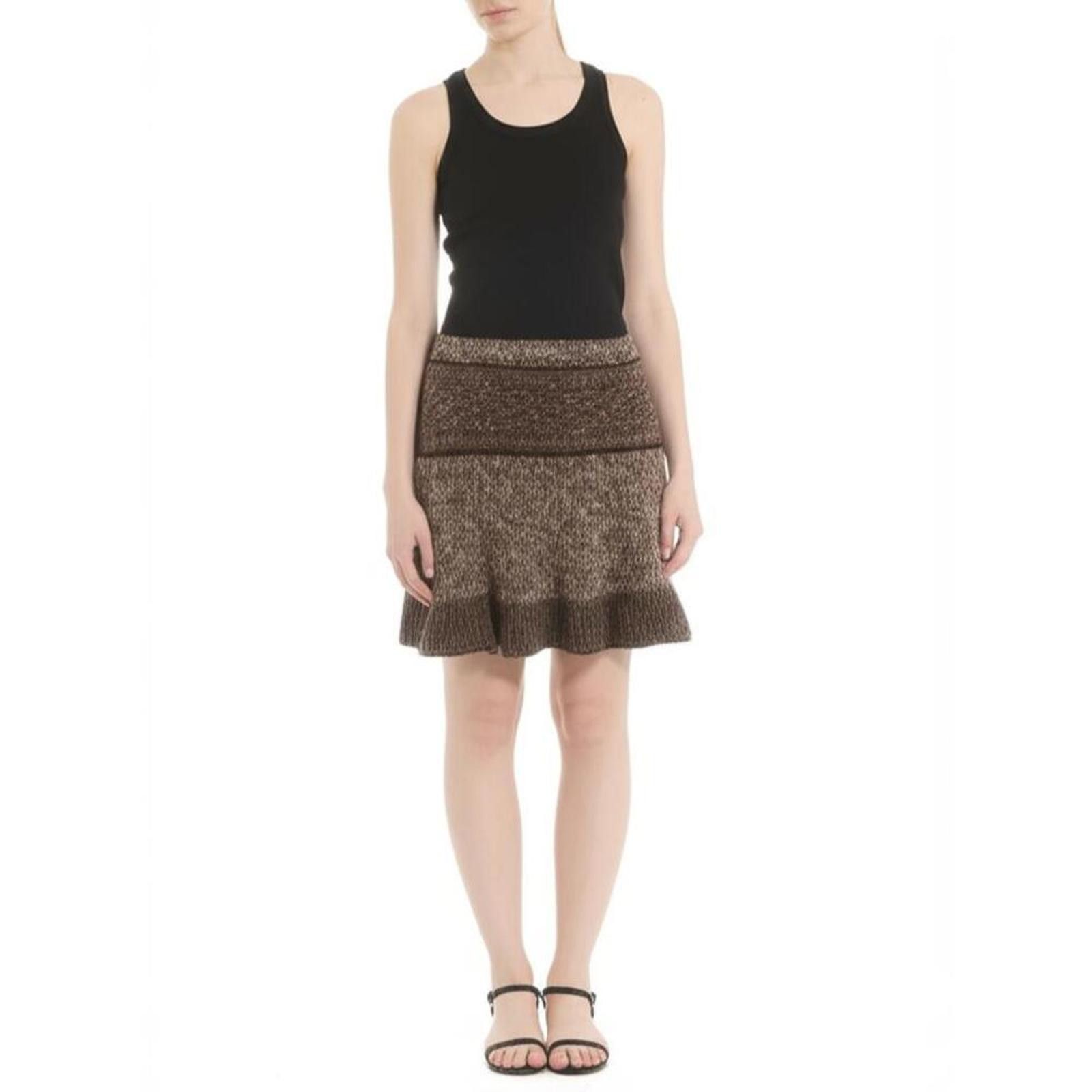 Prana Prana Skirt XS Heathered Brown Knit A-Line Ruffled Hem Boho Size 26" / US 2 / IT 38 - 2 Thumbnail