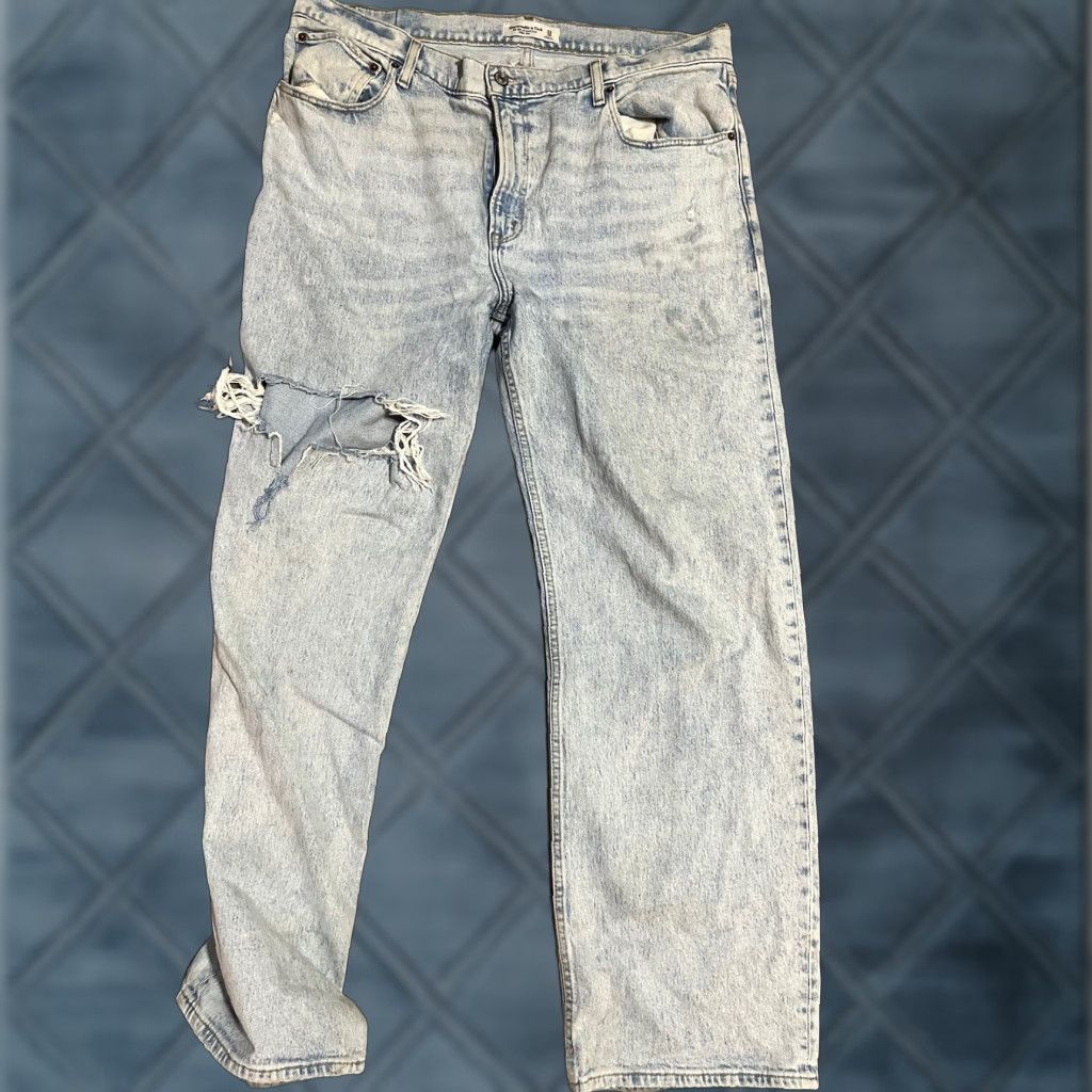 Abercrombie & Fitch Abercrombie & Fitch The'90s Relaxed Jeans Women 33/16 Blue Denim Cotton High Rise Straight 5-Pocket Zipper Button Machine Washable Vintage No/No Size 38" / US 16 / IT 52 - 1 Thumbnail