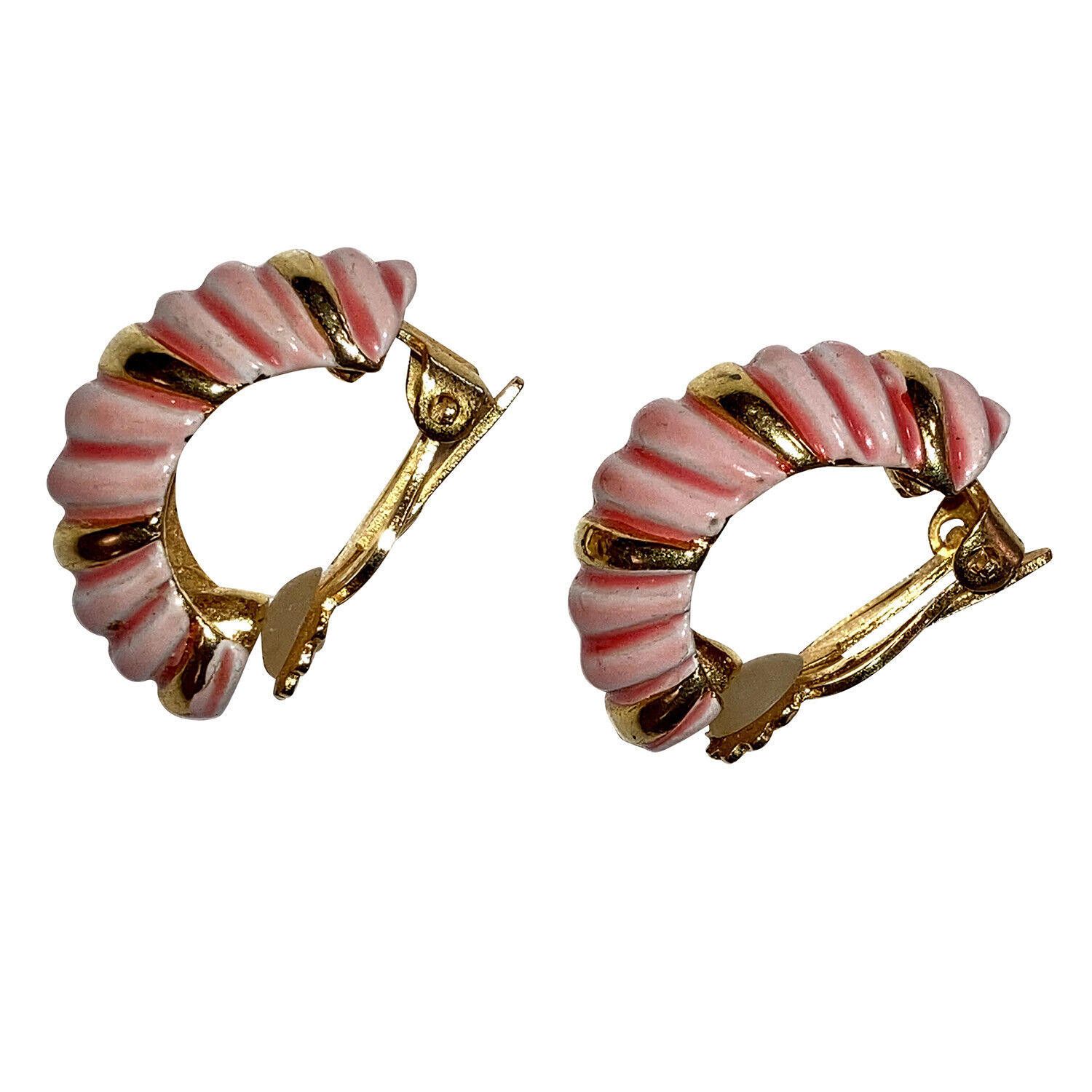 Designer Robert Caterpillar Gold Tone and Pink Enamel Hoop Earrings Size ONE SIZE - 3 Thumbnail