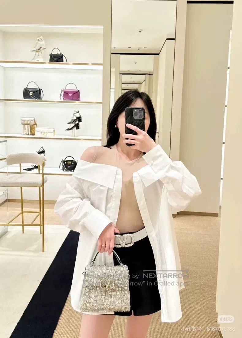 Valentino Valentino Color-blocked white off-the-shoulder shirt Size S / US 4 / IT 40 - 9 Thumbnail