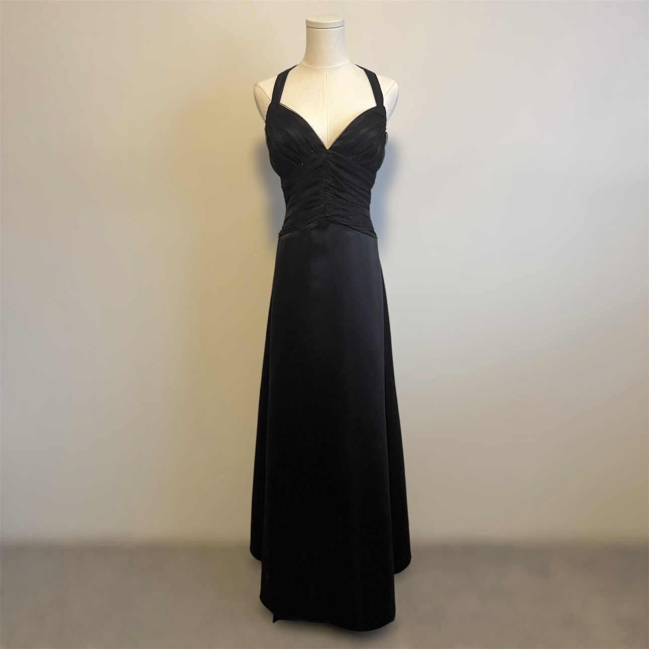 Other ONYX NITE Vintage Black Glitter Ruched V Neck Prom Dress | Grailed