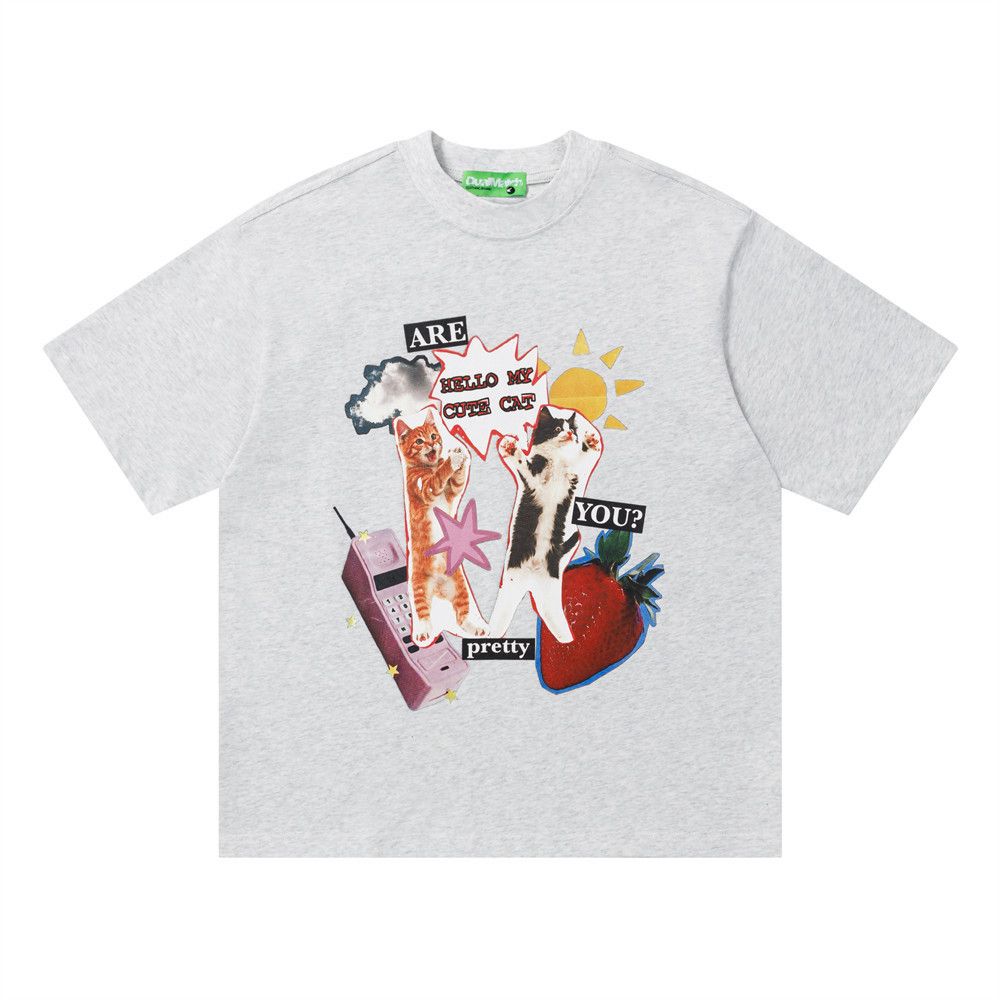 Japanese Brand Men's Hip-Hop Loose-Fit Casual T-Shirt with Kitten Print Size US M / EU 48-50 / 2 - 1 Thumbnail