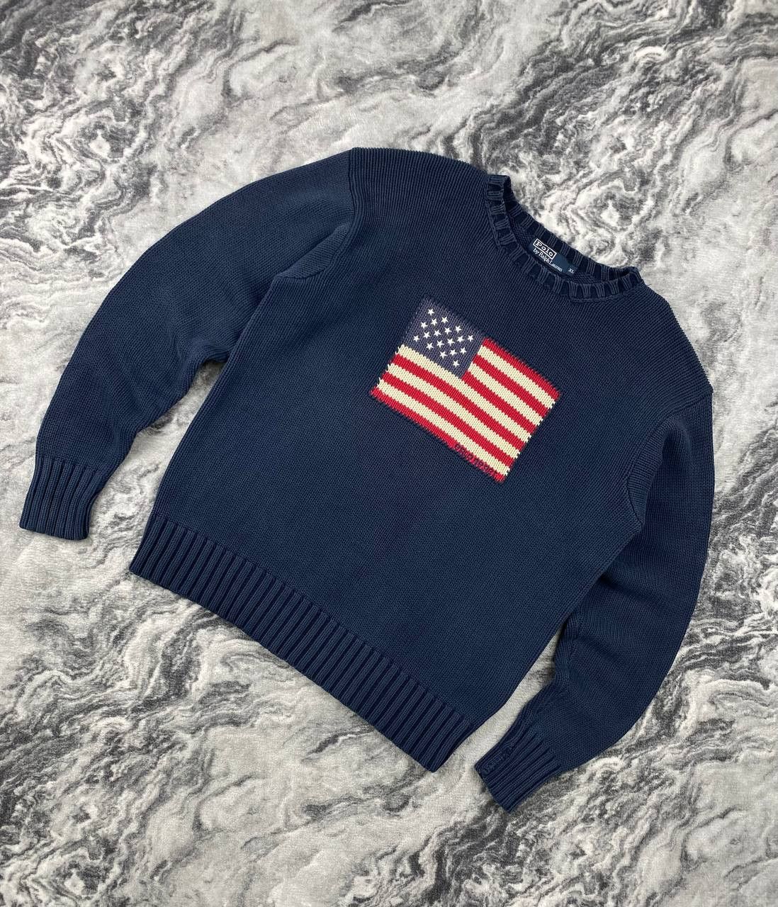 Polo Ralph Lauren Vintage Polo Ralph Lauren USA Flag Knit Sweater Wool 90s Size US XL / EU 56 / 4 - 1 Thumbnail