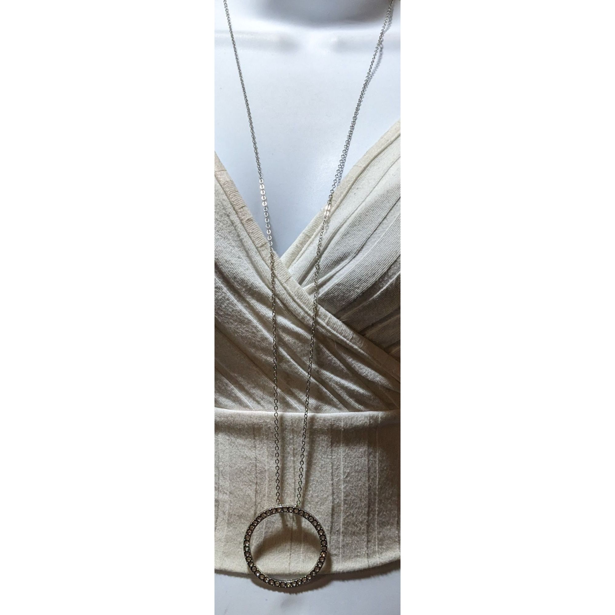 Other Silver Rhinestone Open Circle Pendant Necklace Size ONE SIZE - 2 Thumbnail