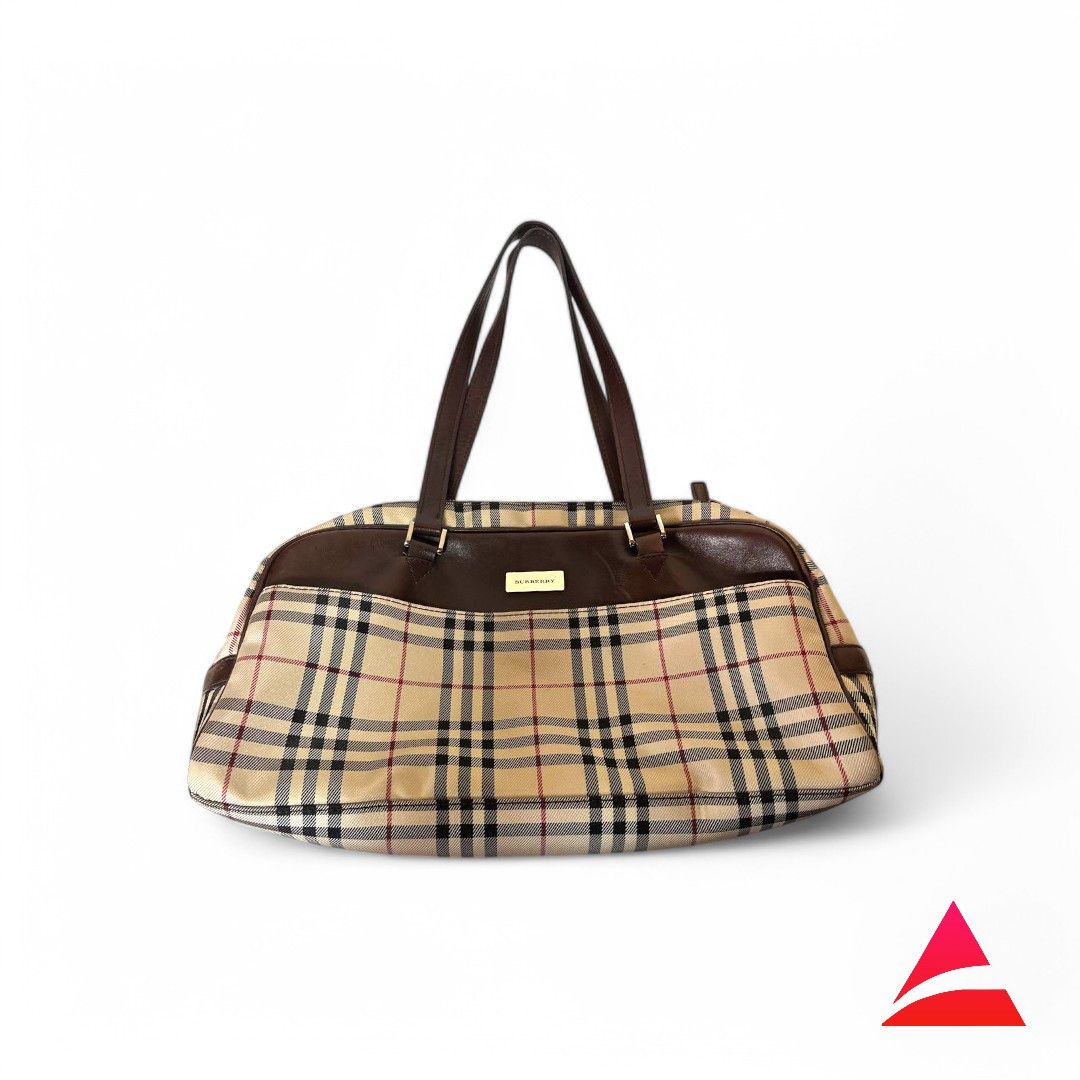 Burberry Burberry - Nova Check Beige Brown Leather Handbag Boston Size ONE SIZE - 1 Thumbnail