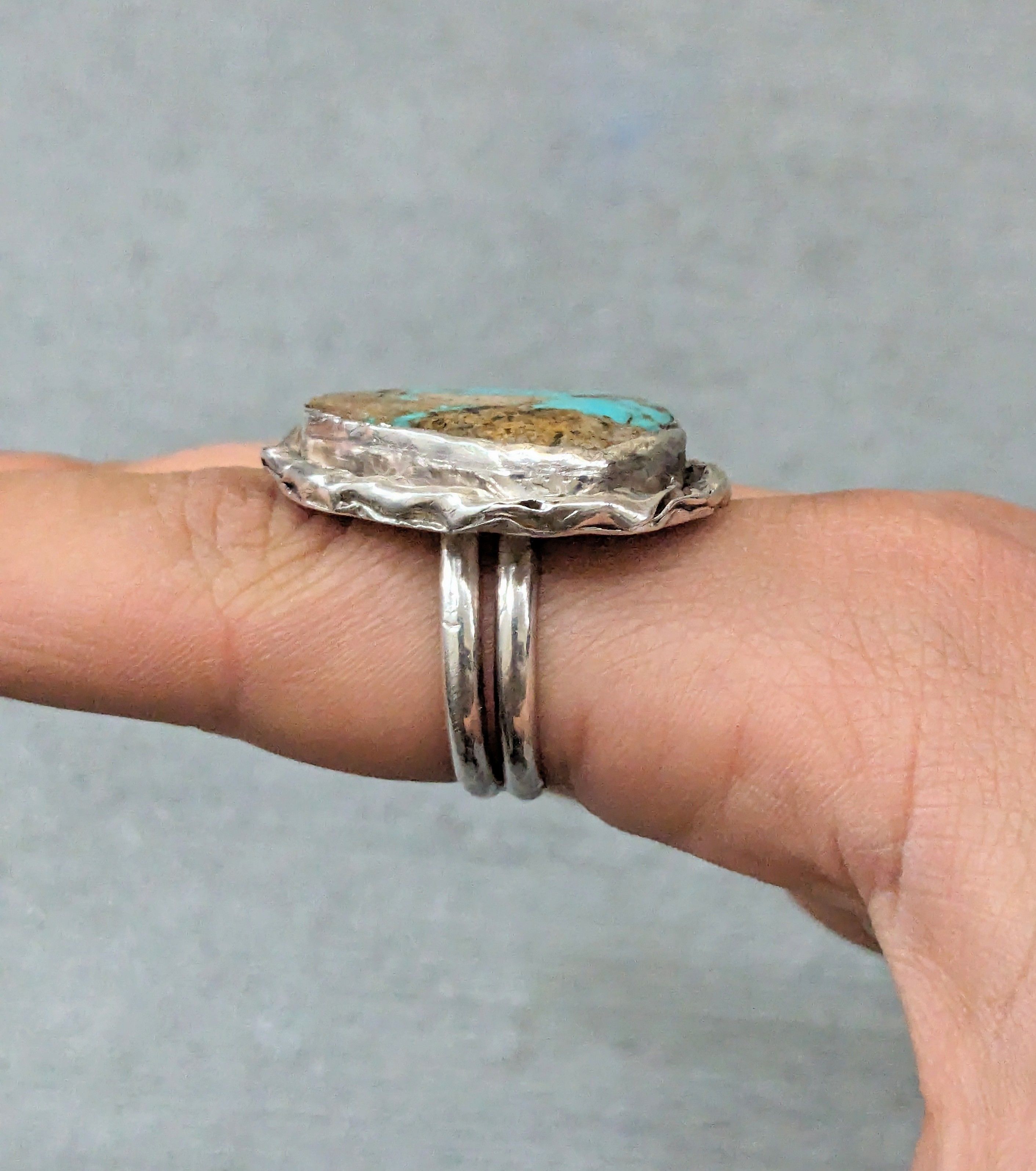 Jewelry Vintage Sterling Silver Ring 10.25 Turquoise Modern Native Size ONE SIZE - 2 Thumbnail