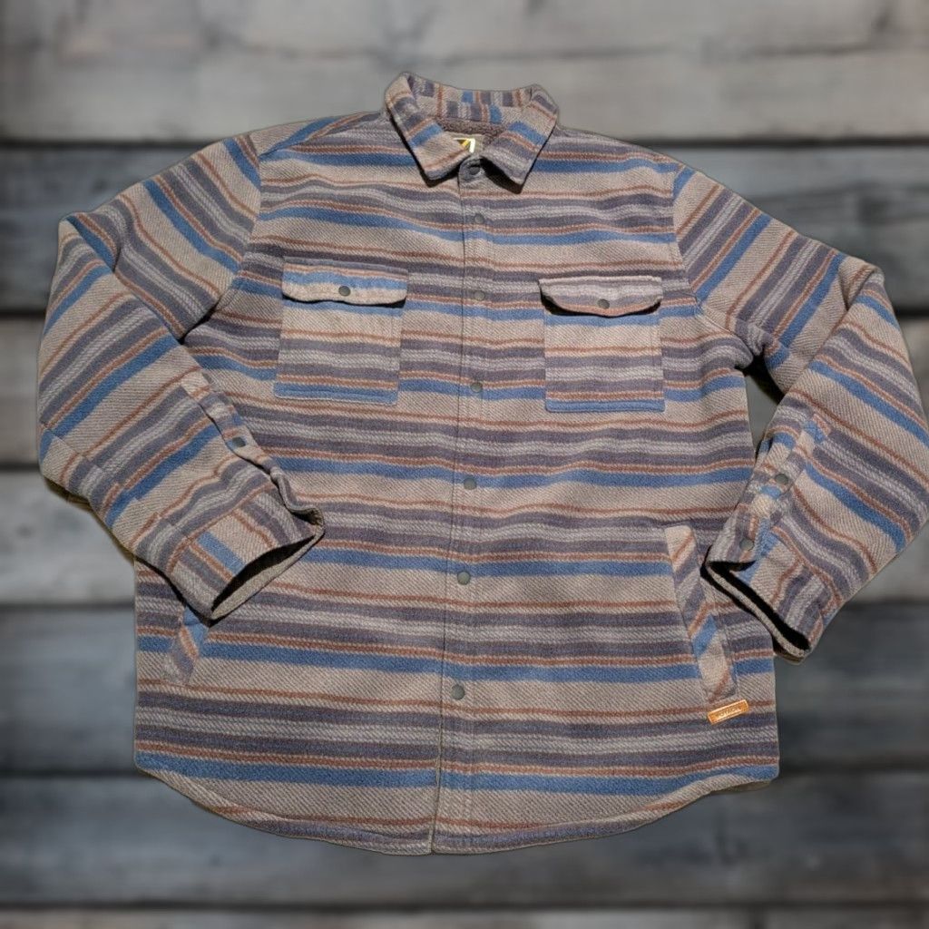 Vintage V Voyager Shacket Button-Up Shirt Male L Blue Gray Striped Fleece Pockets Heavyweight Casual Workwear EUC Size US L / EU 52-54 / 3 - 1 Thumbnail