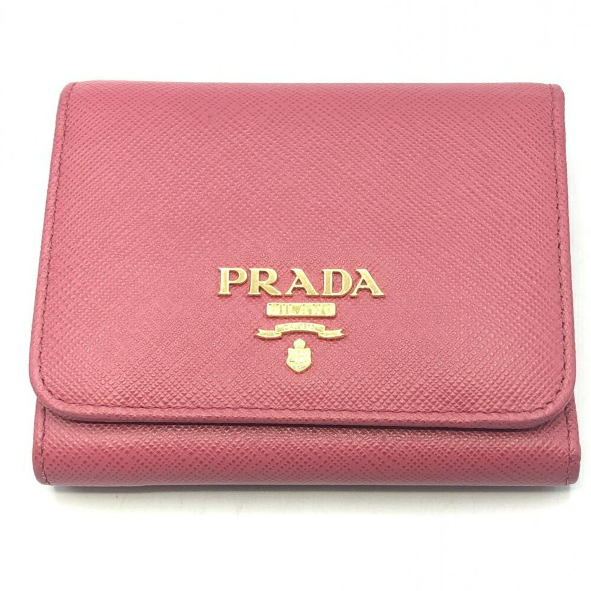 image of Prada Saffiano Tri-Fold Wallet Pink in Blue, Women's