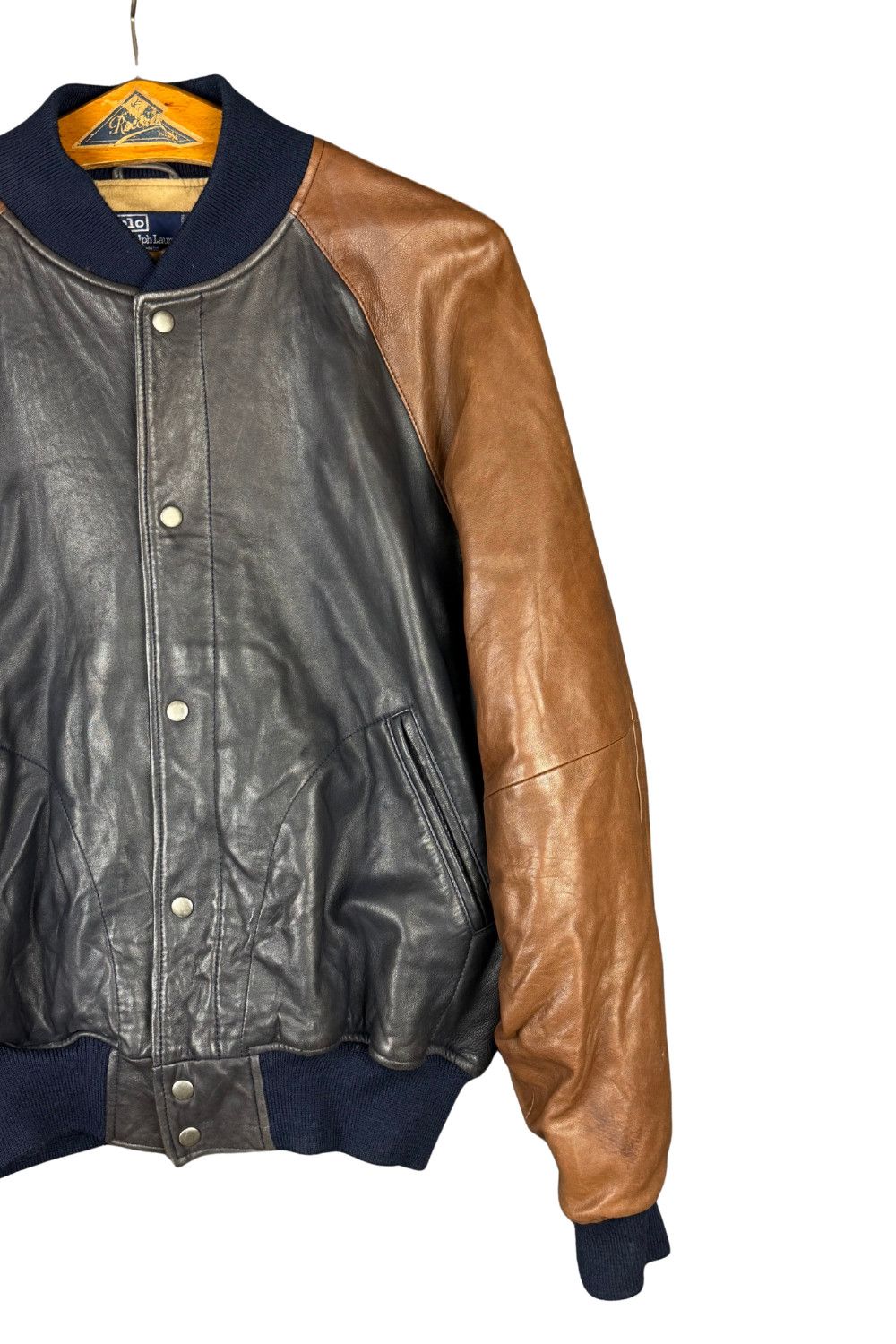 Polo Ralph Lauren PRL 90s Full-Leather Varsity (Black/Tan) Hong Kong Made Size US M / EU 48-50 / 2 - 9 Thumbnail