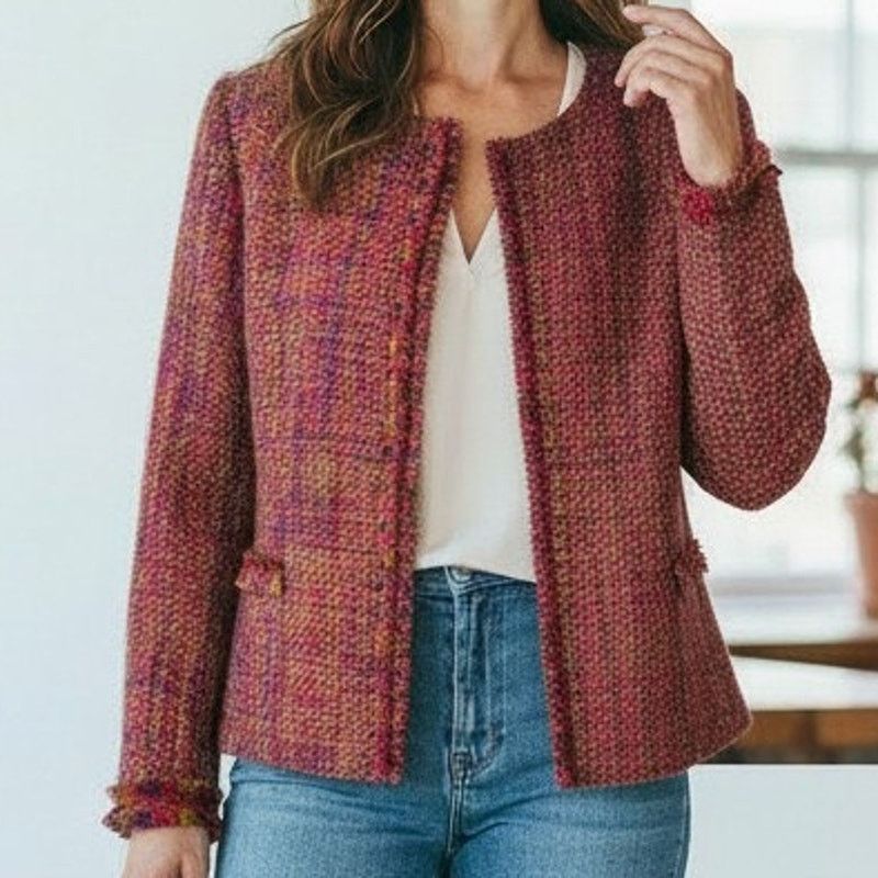 Vintage Madison Studio Tweed Boucle Blazer Jacket 12 Red Snap button Size M / US 6-8 / IT 42-44 - 1 Thumbnail